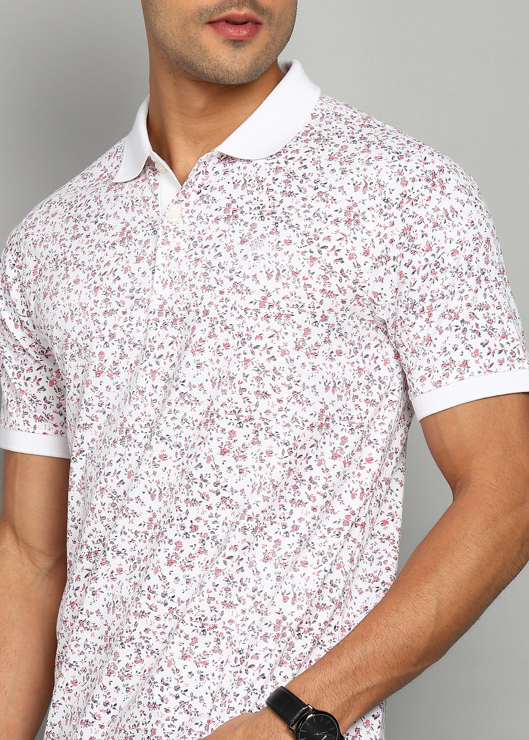 Image of Raymond Printed Men Polo Neck Red T-Shirt