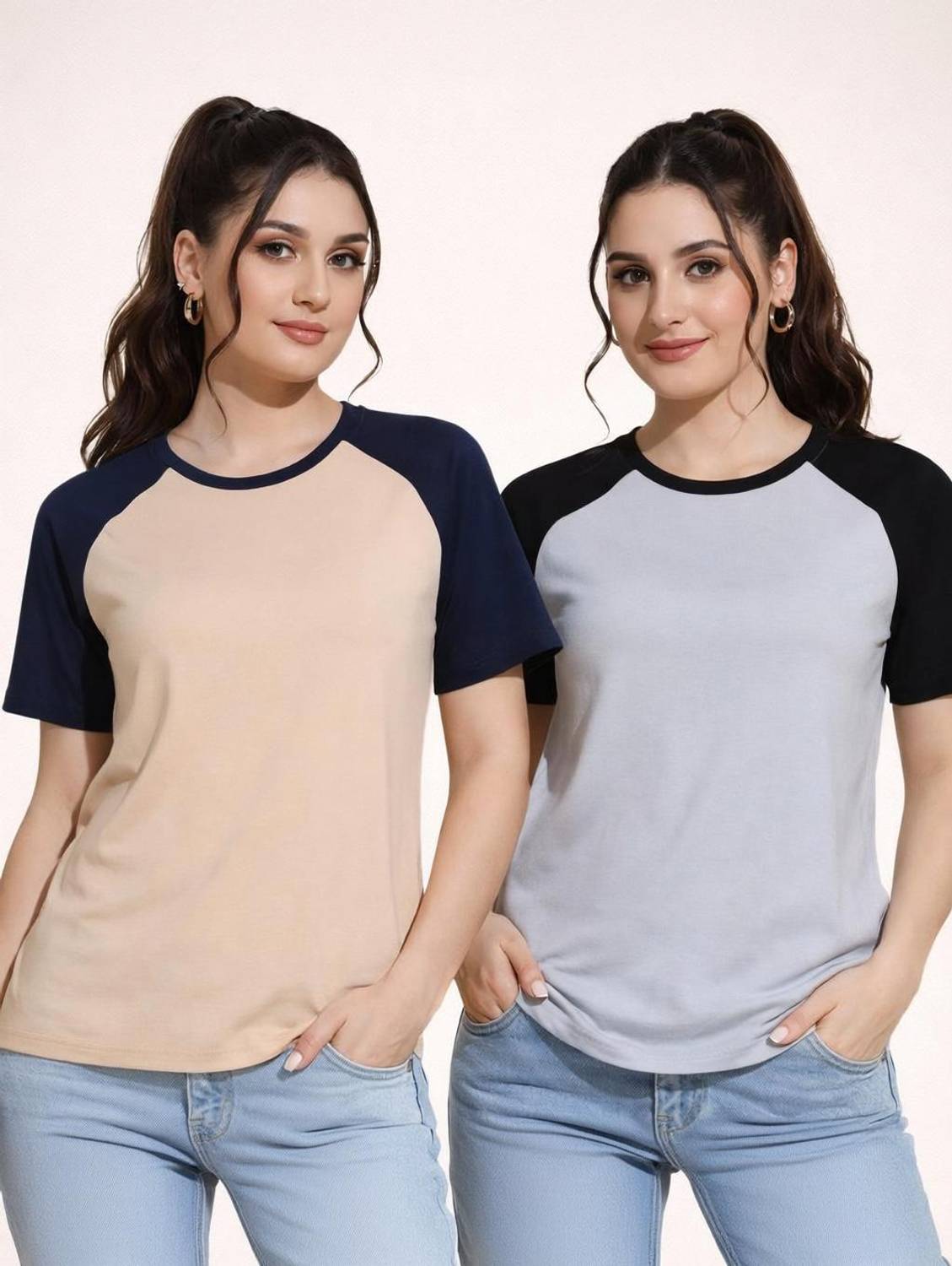 Adyavastram Solid Women Round Neck Multicolor T-Shirt