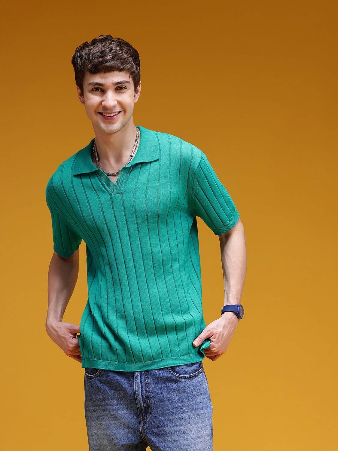 HERE&NOW Green Polo Neck T-Shirt - Image 3