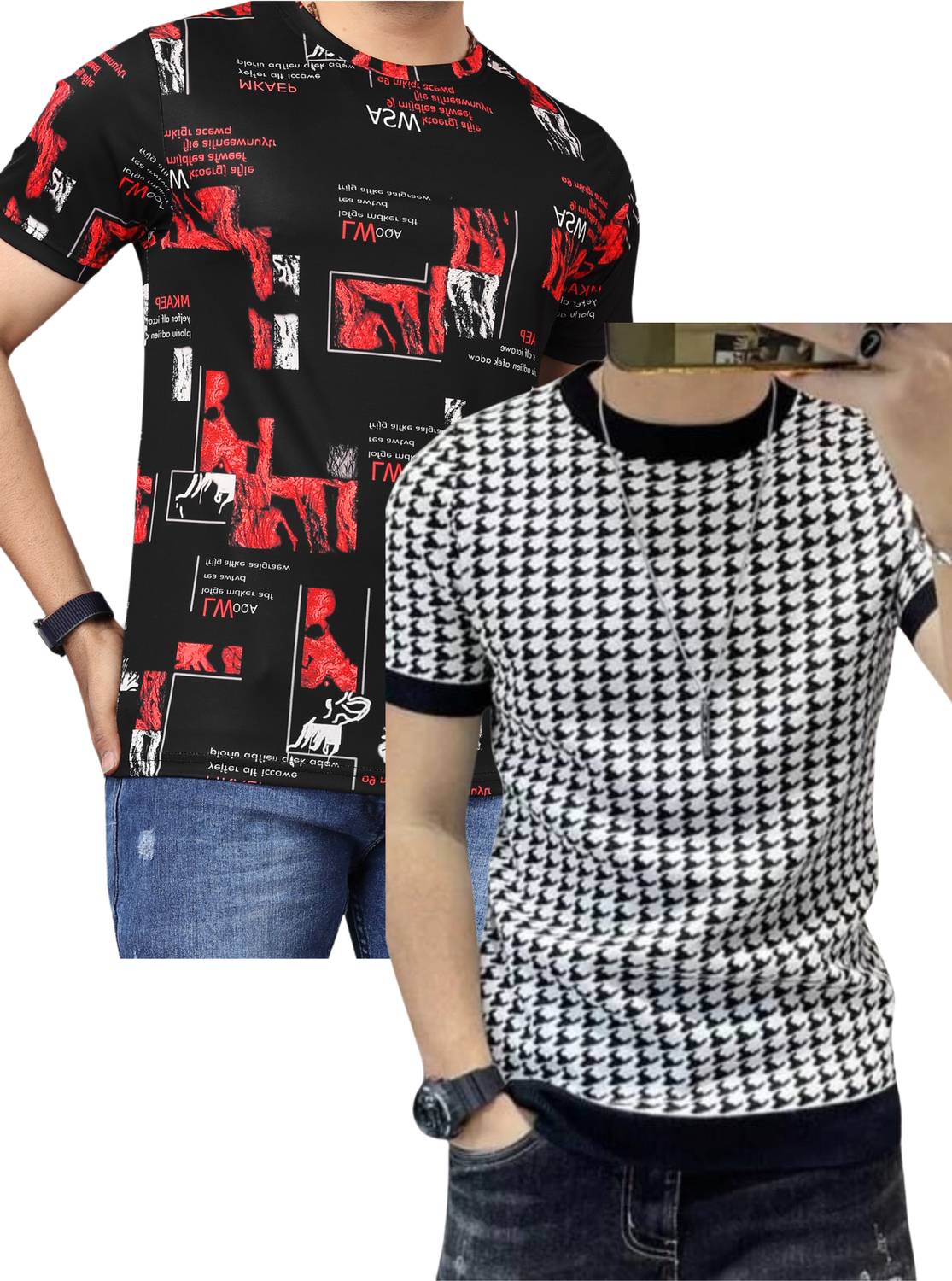 sti Pack of 2 Men Printed Round Neck Polyester Multicolor T-Shirt