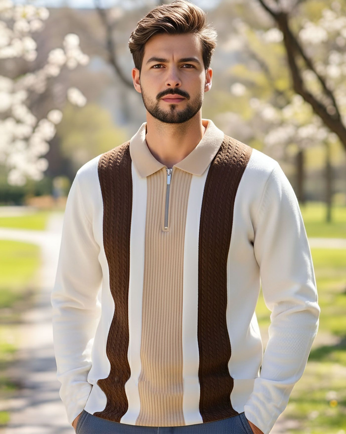 Image of AOOSH Full Sleeve Striped Men Sweatshirt