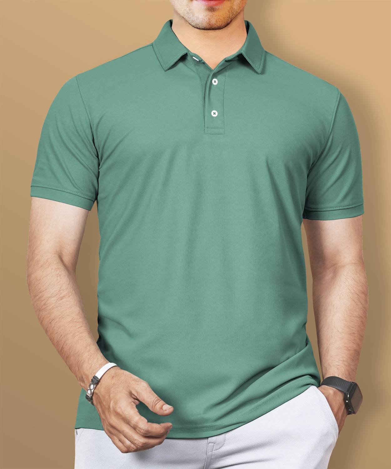 VeBNoR Men Solid Polo Neck Polyester Light Green T-Shirt