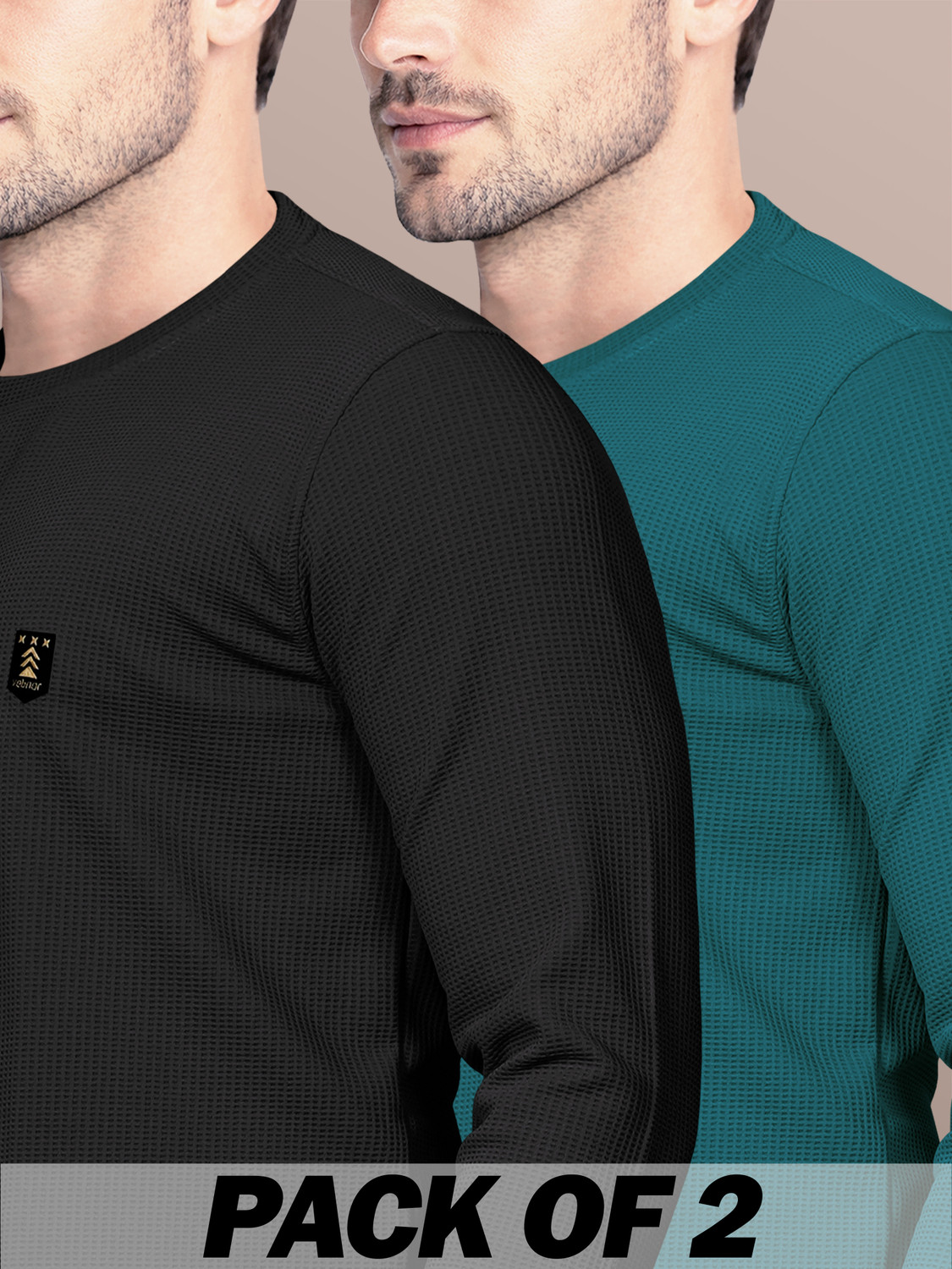 Image of VeBNoR Self Design Men Round Neck Black, Green T-Shirt