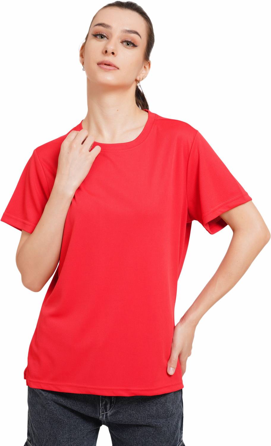 APKR Solid Women Round Neck Red T-Shirt