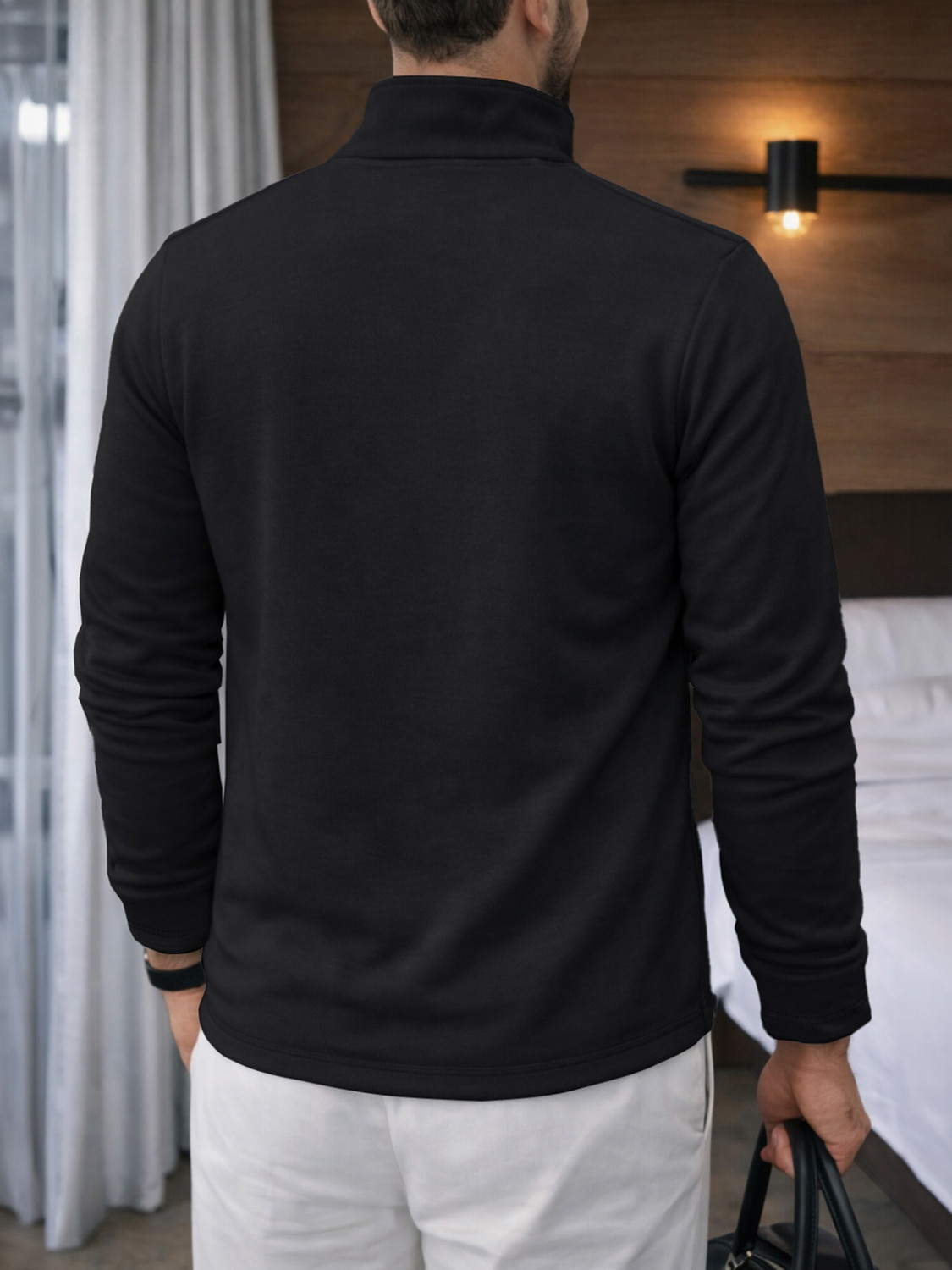 Image of EyeBogler Printed Men Zip Neck Black T-Shirt