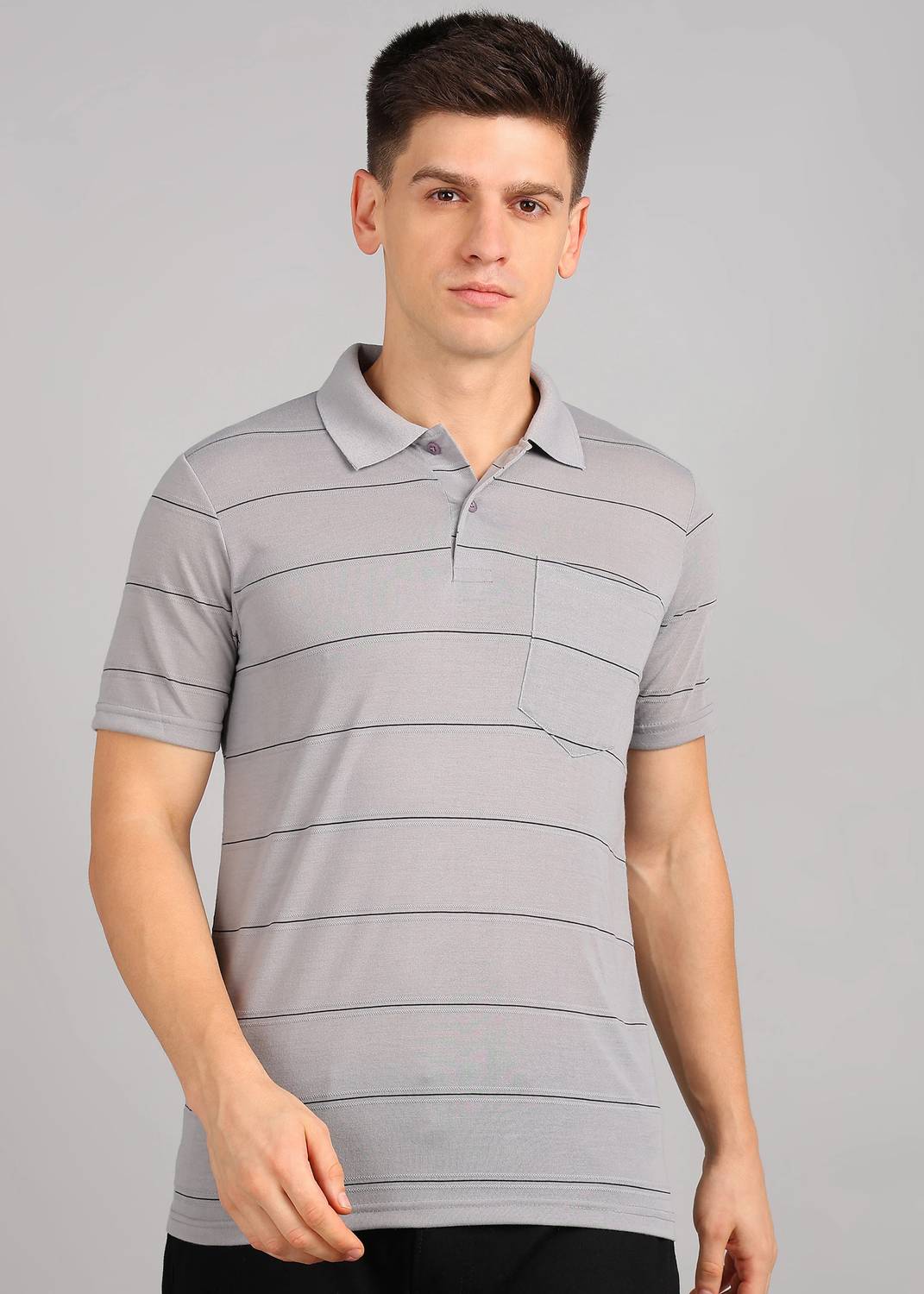 INKKR Men Striped Polo Neck Cotton Blend Multicolor T-Shirt