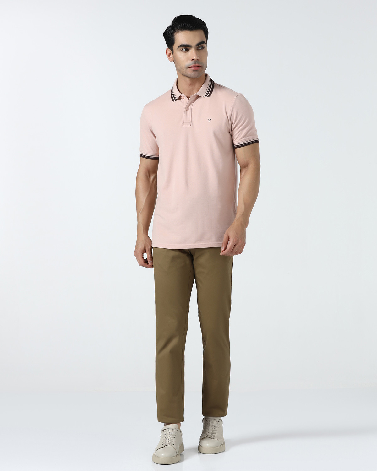 Image of Blackberrys Solid Men Polo Neck Beige T-Shirt