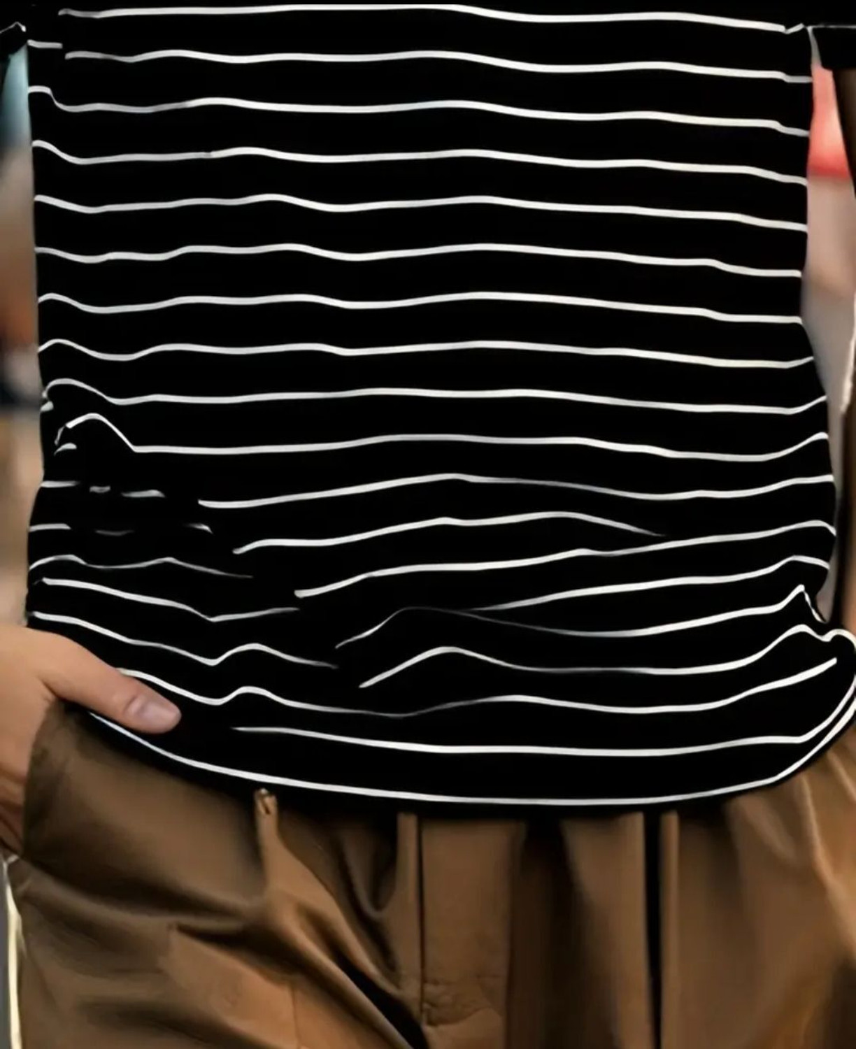 Image of Smart Colors Striped Men Round Neck Black T-Shirt
