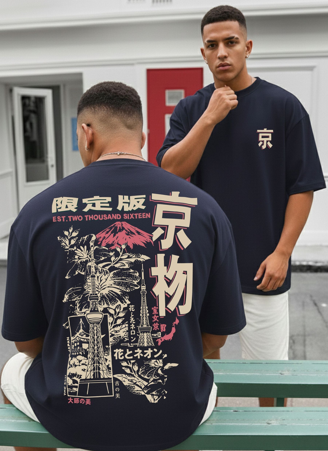 Image of TRIPR Printed Men Round Neck Navy Blue T-Shirt