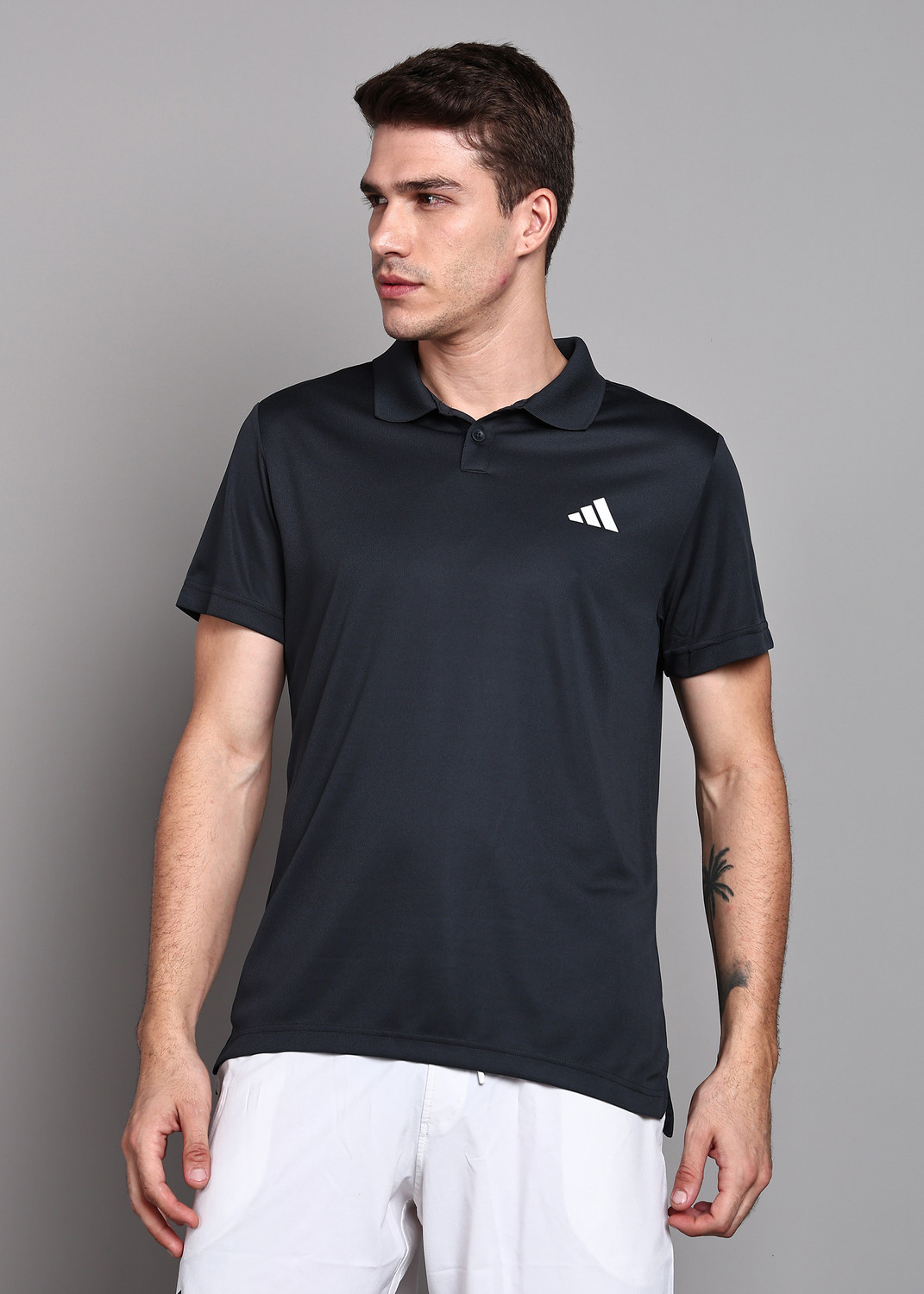 Image of ADIDAS Solid Men Polo Neck Grey T-Shirt