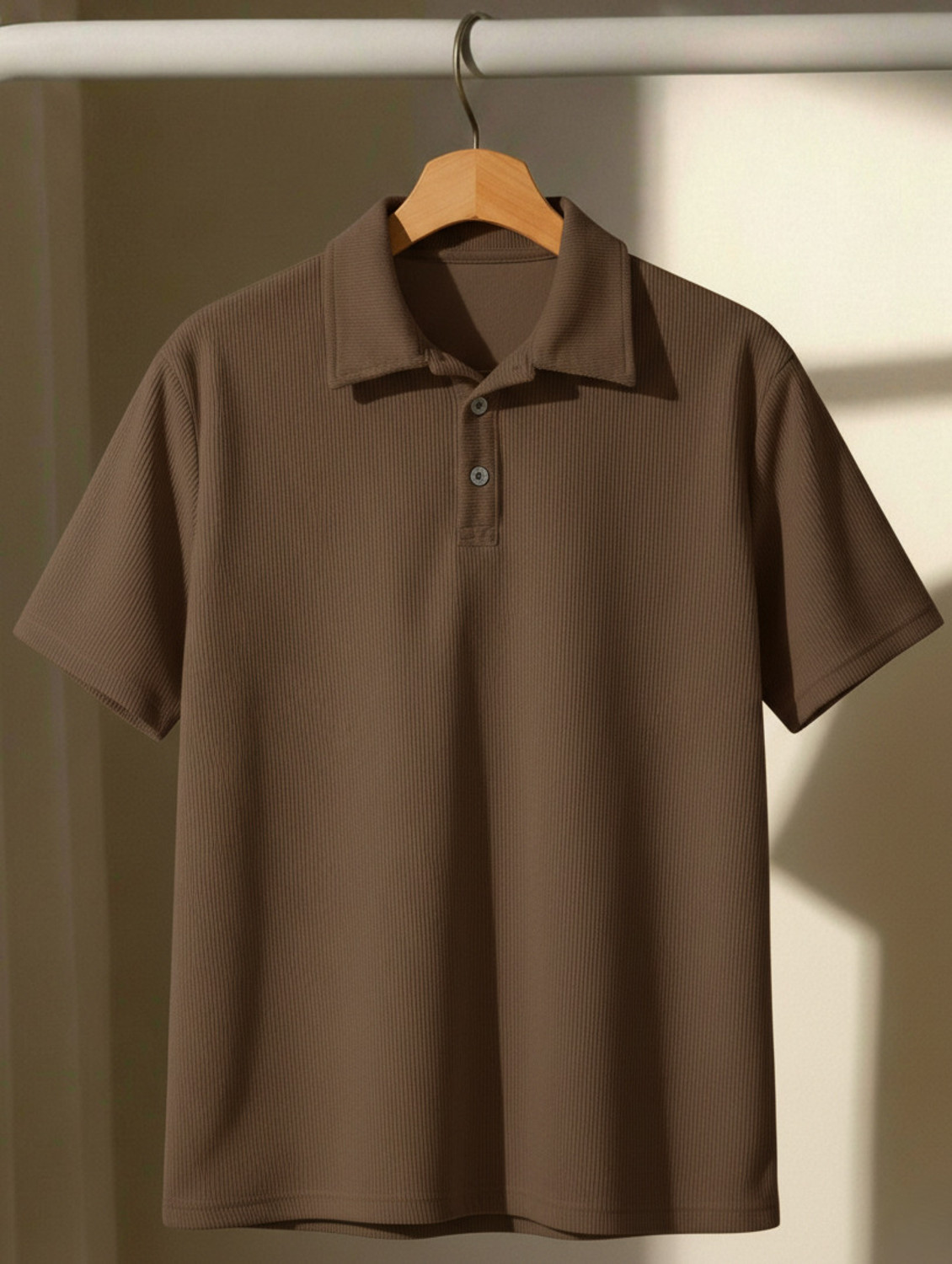 Image of Try This Typography Men Polo Neck Brown T-Shirt