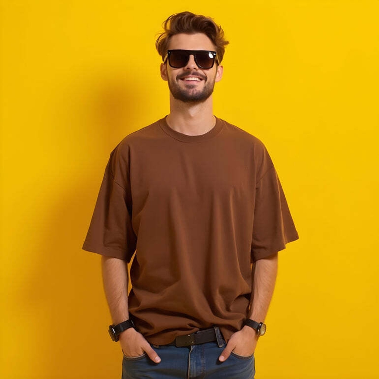 Image of Knite wolf Solid Men Round Neck Brown T-Shirt
