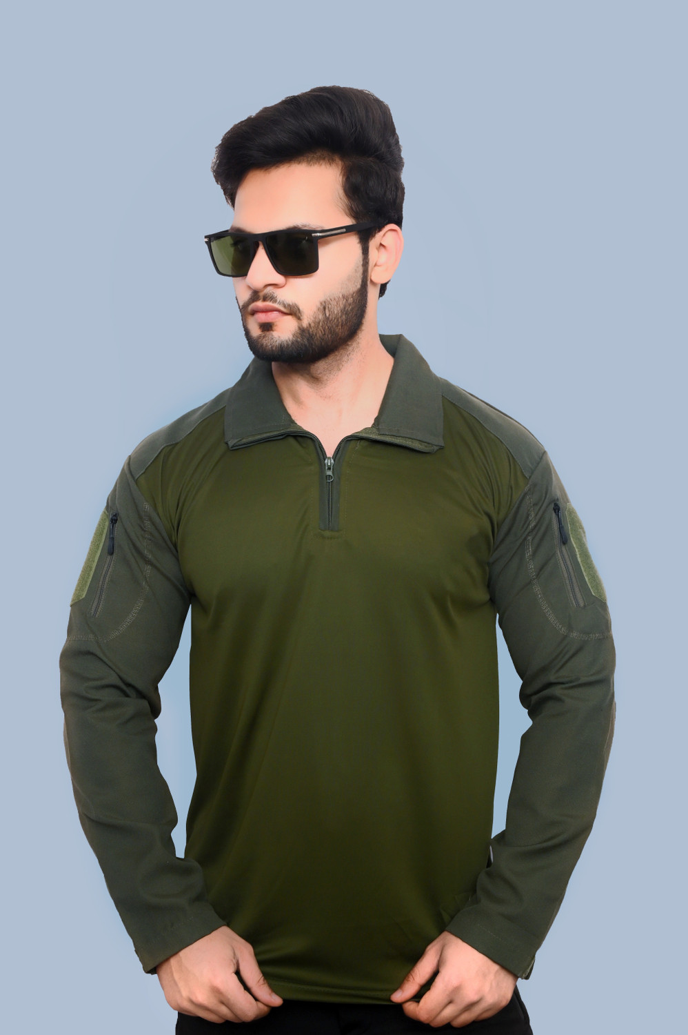 Image of ONEBIT Military Camouflage Men Polo Neck Dark Green T-Shirt