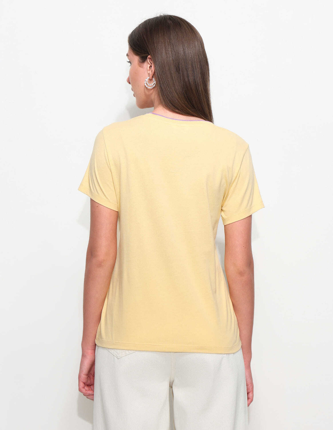 Image of U.S. POLO ASSN. Solid Women V Neck Yellow T-Shirt
