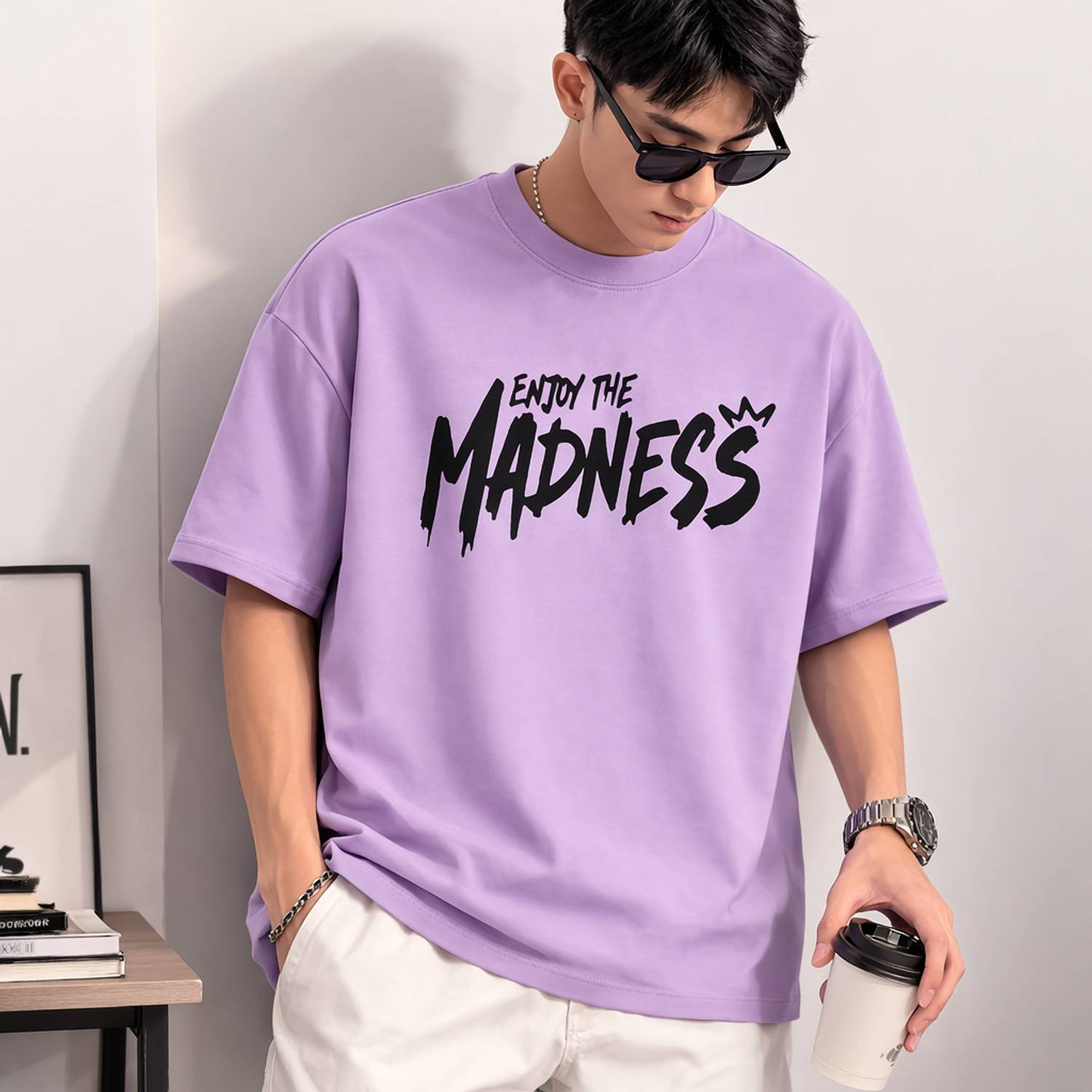 Mexmy Purple Typography Printed Round Neck T-Shirt - Image 1