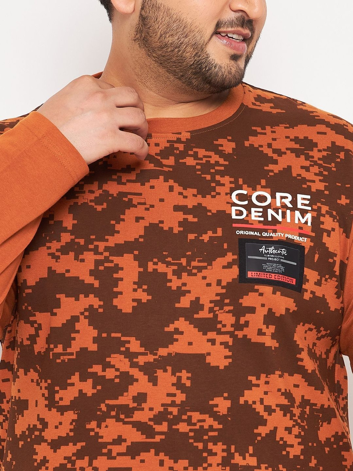 Image of Club York Printed, Typography Men Round Neck Brown T-Shirt