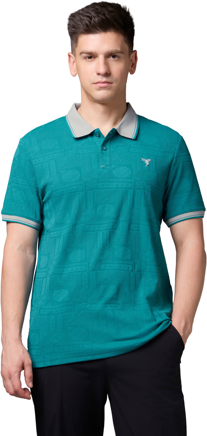 Image of TECHNOSPORT Self Design Men Polo Neck Blue T-Shirt