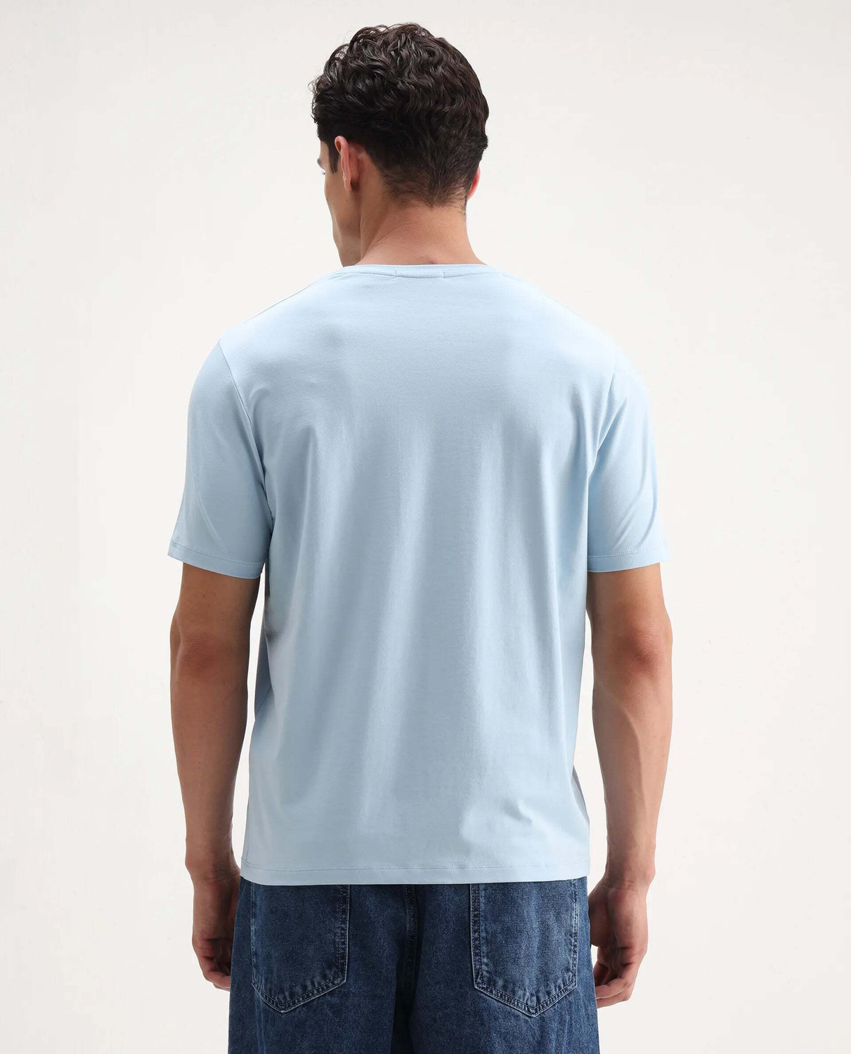 Image of RARE RABBIT Graphic Print Men Crew Neck Blue T-Shirt