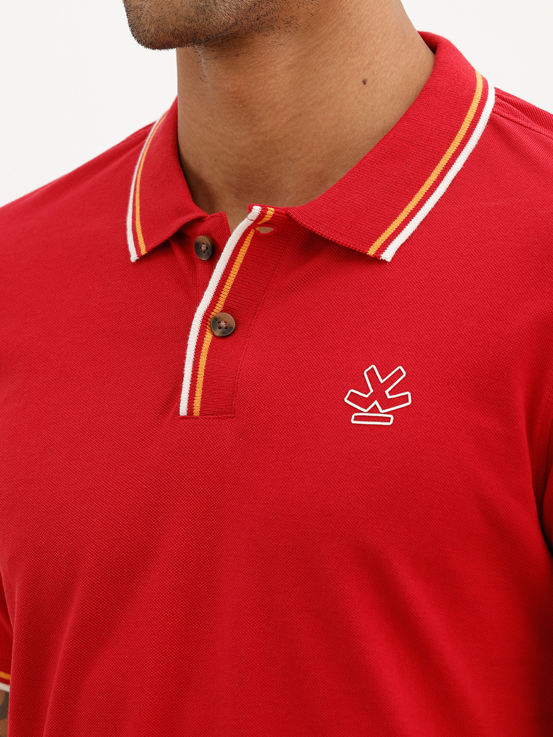 Image of WROGN Men Solid Polo Neck Pure Cotton Red T-Shirt