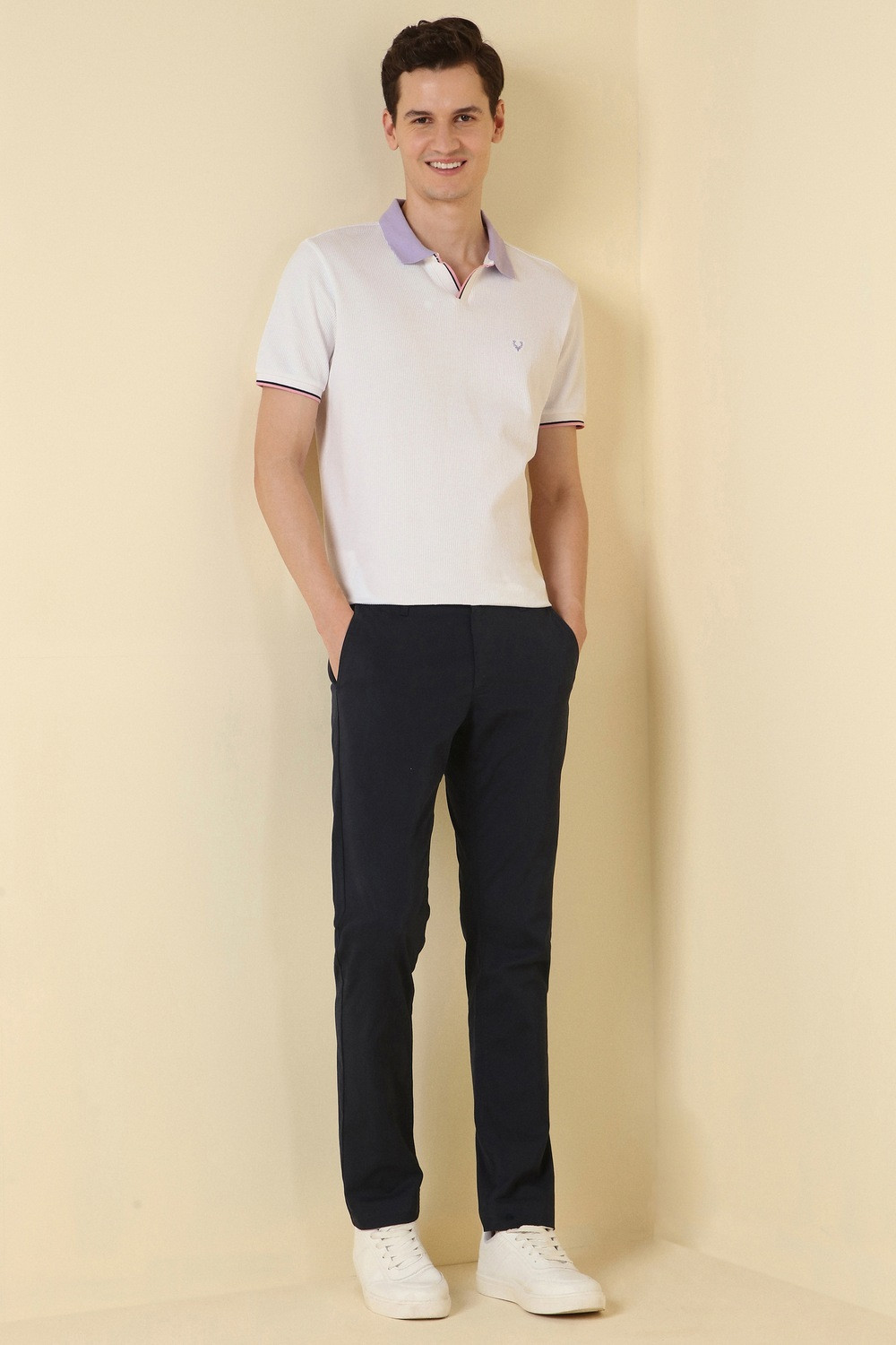 Image of Allen Solly Solid Men Polo Neck White T-Shirt