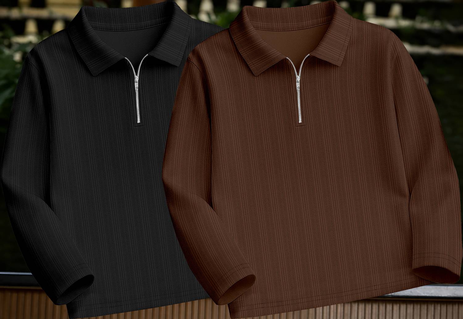 KAJARU Pack of 2 Men Self Design Zip Neck Polycotton Black, Brown
