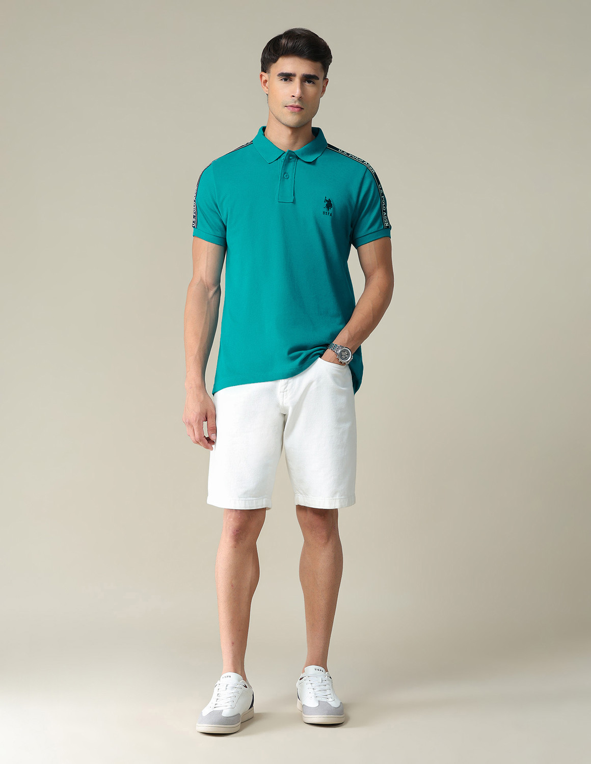 Image of U.S. POLO ASSN. Solid Men Polo Neck Blue T-Shirt