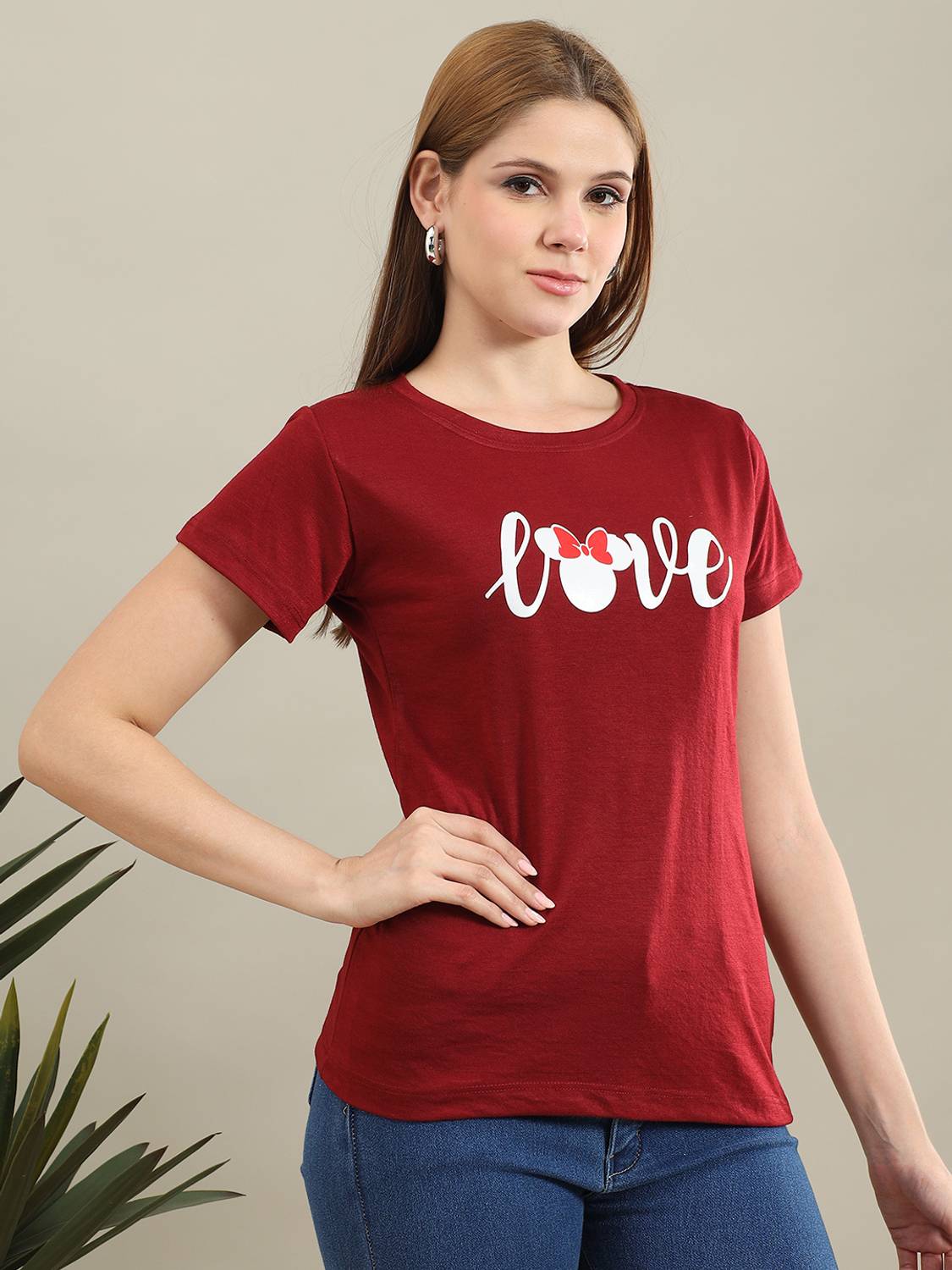 bearbrother Printed Women Round Neck Red T-Shirt