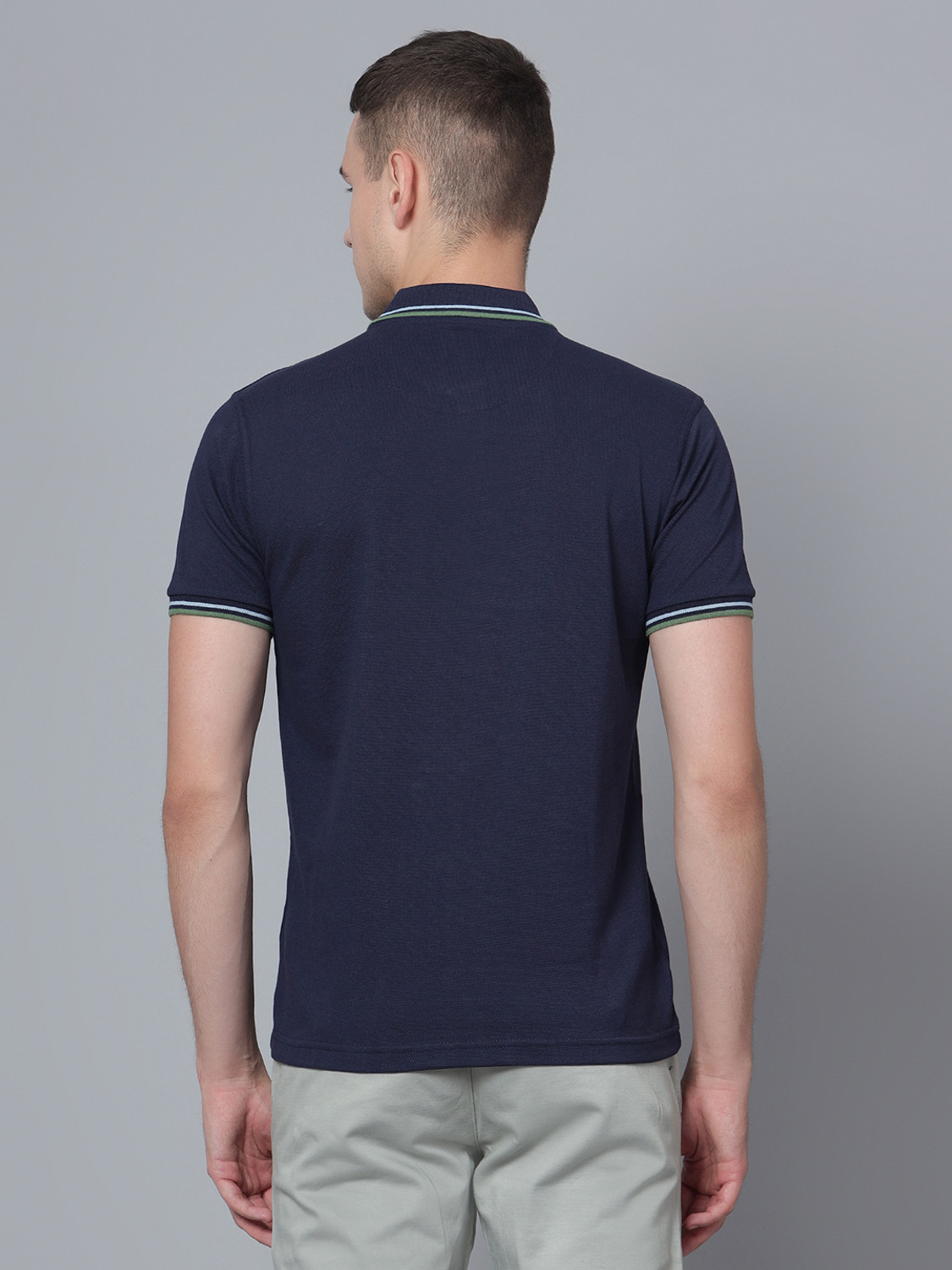Image of CANTABIL Solid Men Polo Neck Dark Blue T-Shirt
