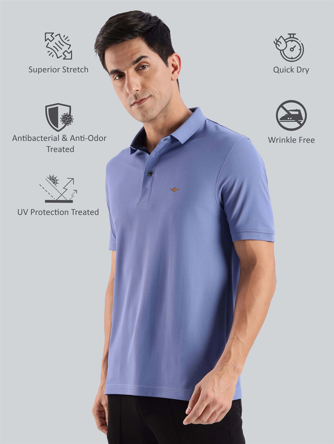 Image of Stellers Solid Men Polo Neck Blue T-Shirt