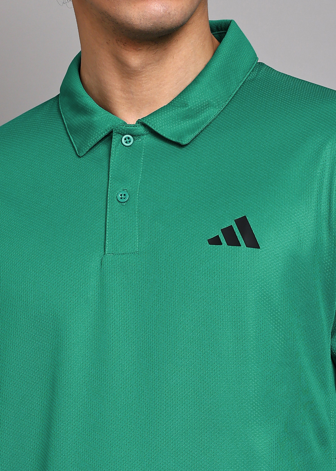 Image of ADIDAS Men Solid Polo Neck Polyester Green T-Shirt