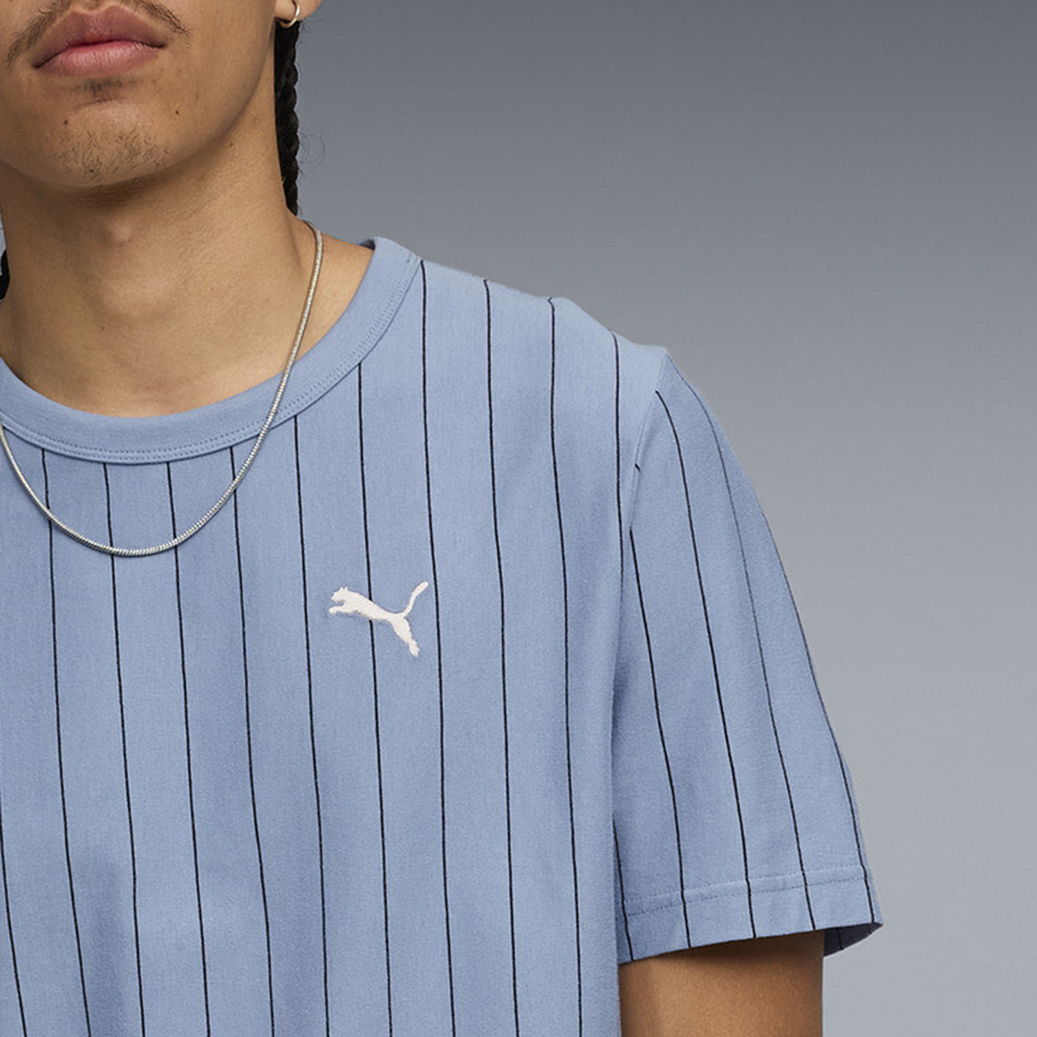 Image of PUMA Striped Men Crew Neck Blue T-Shirt