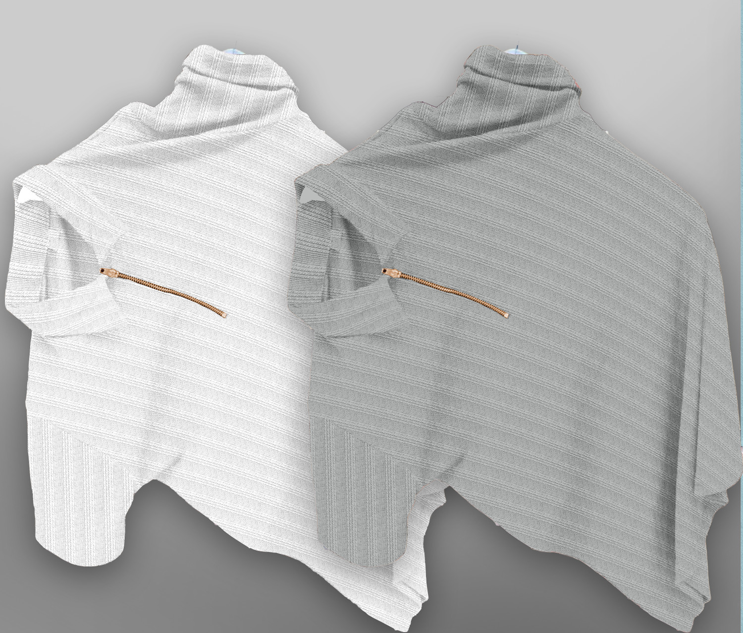 Image of COMBRAIDED Striped Men Zip Neck Grey, White T-Shirt