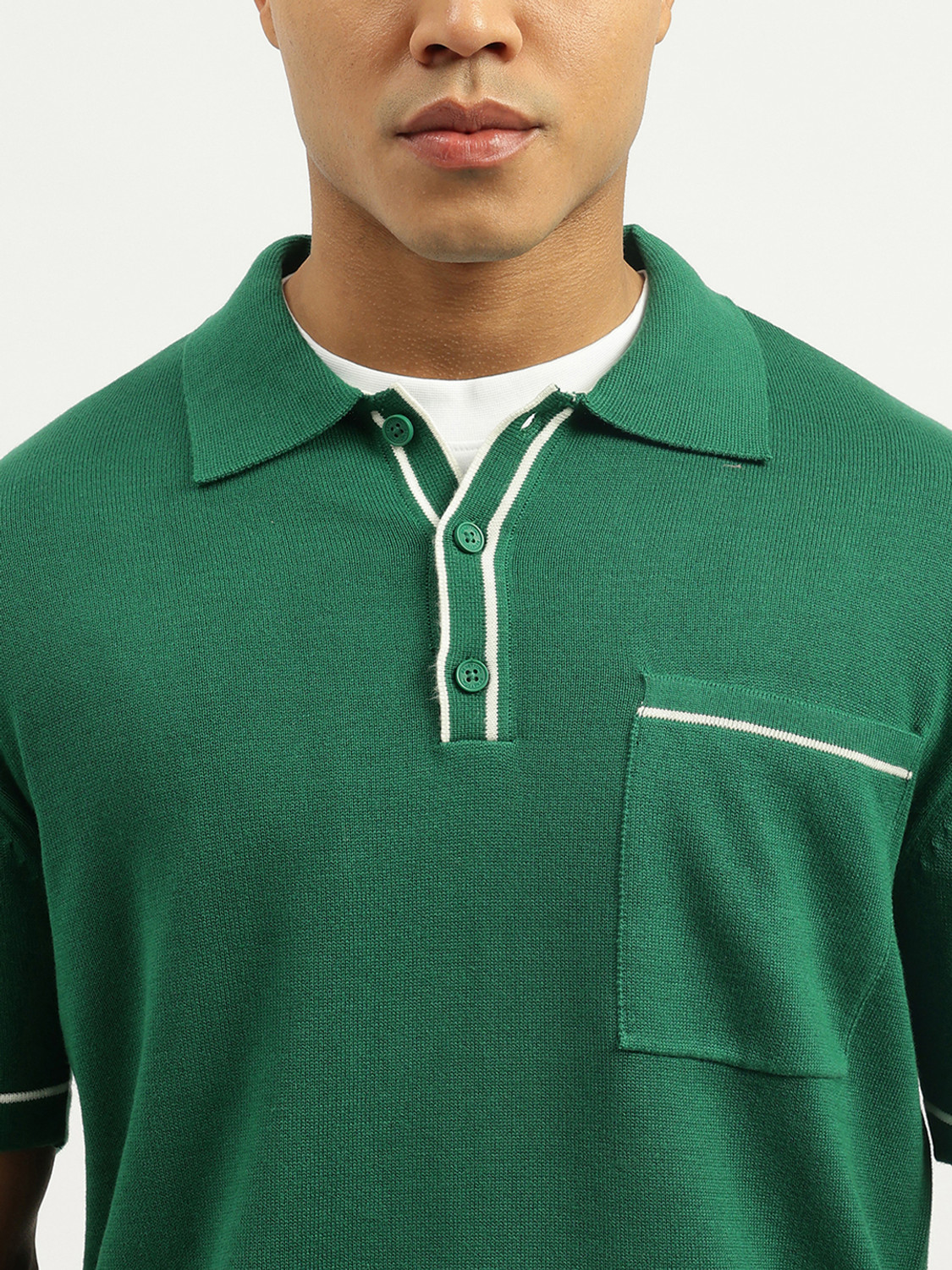 Image of United Colors of Benetton Solid Men Polo Neck Green T-Shirt