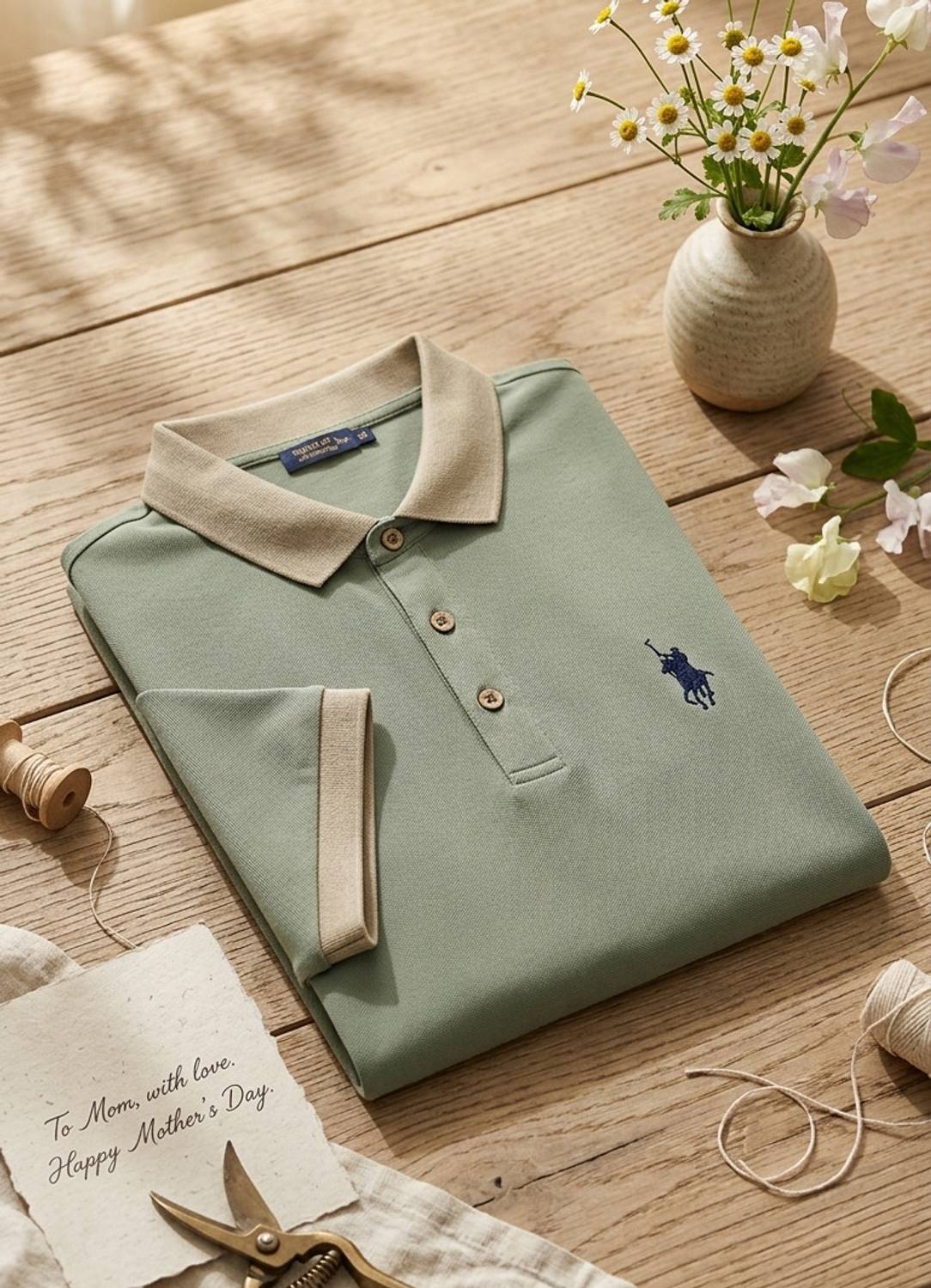 Men Embroidered Polo Neck Polycotton Light Green T-Shirt - Image 1