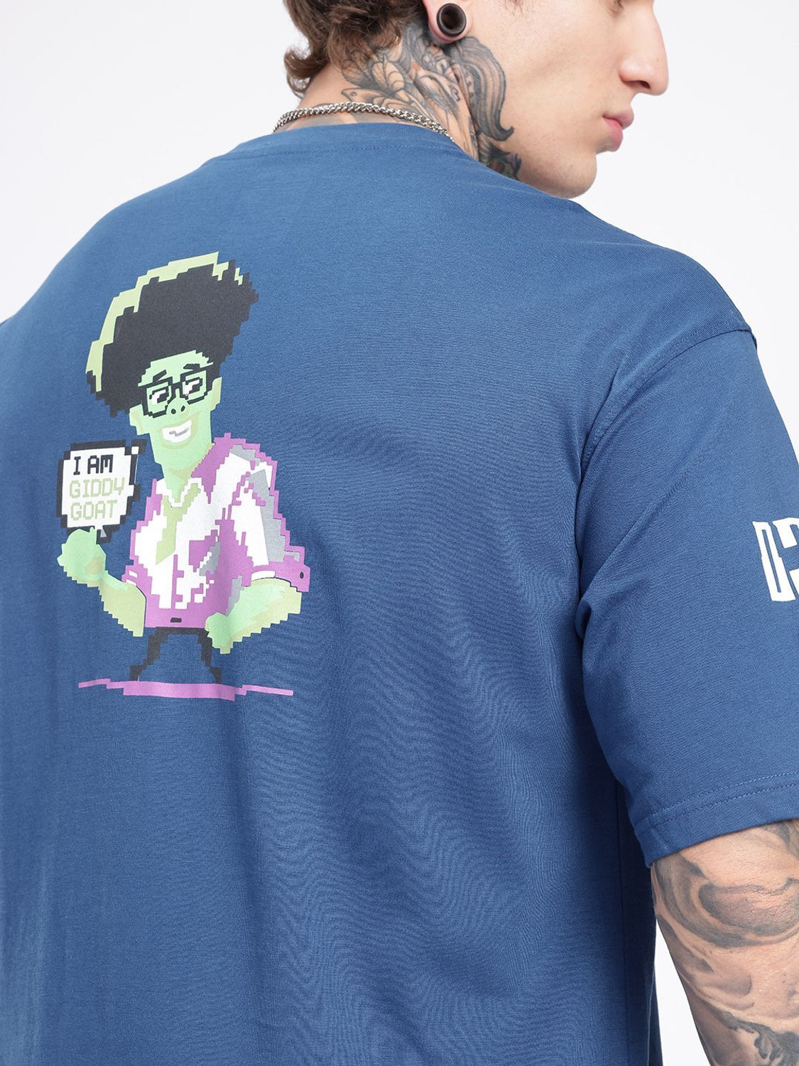 Image of Glitchez Printed Men Round Neck Blue T-Shirt