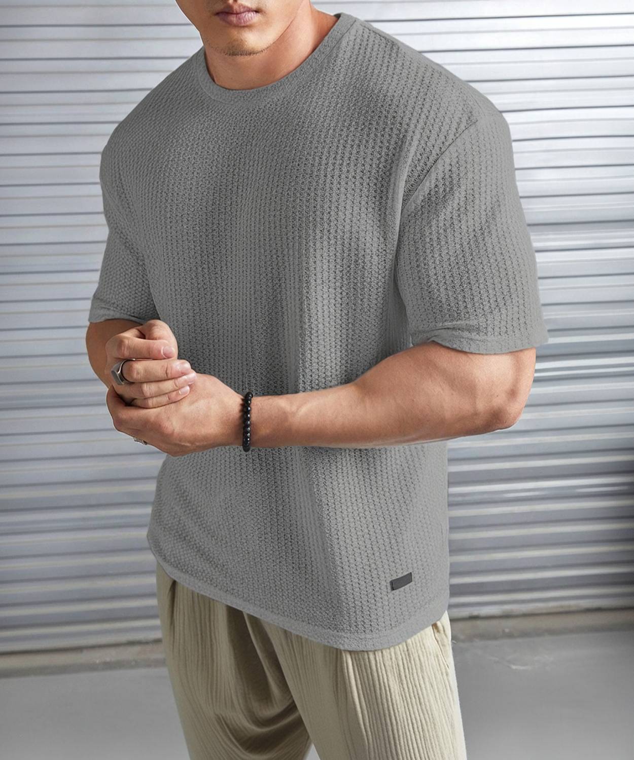 Stockton Men Printed Round Neck Polycotton Grey T-Shirt