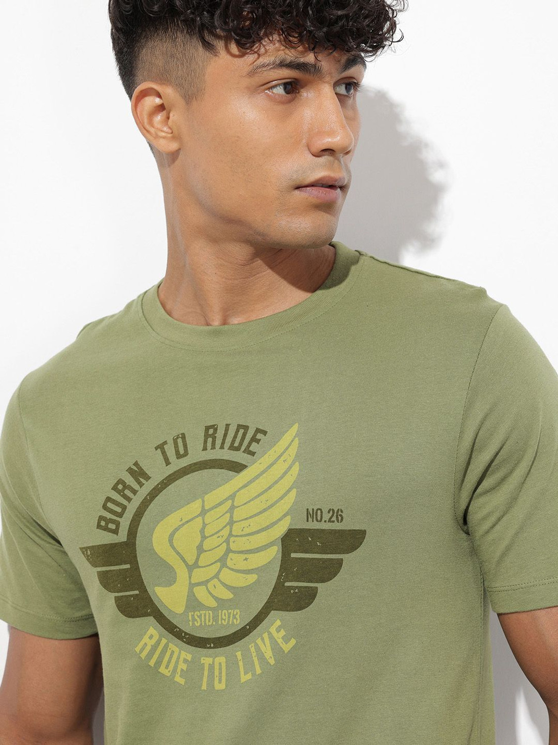 Image of Roadster Printed Men Round Neck Green T-Shirt