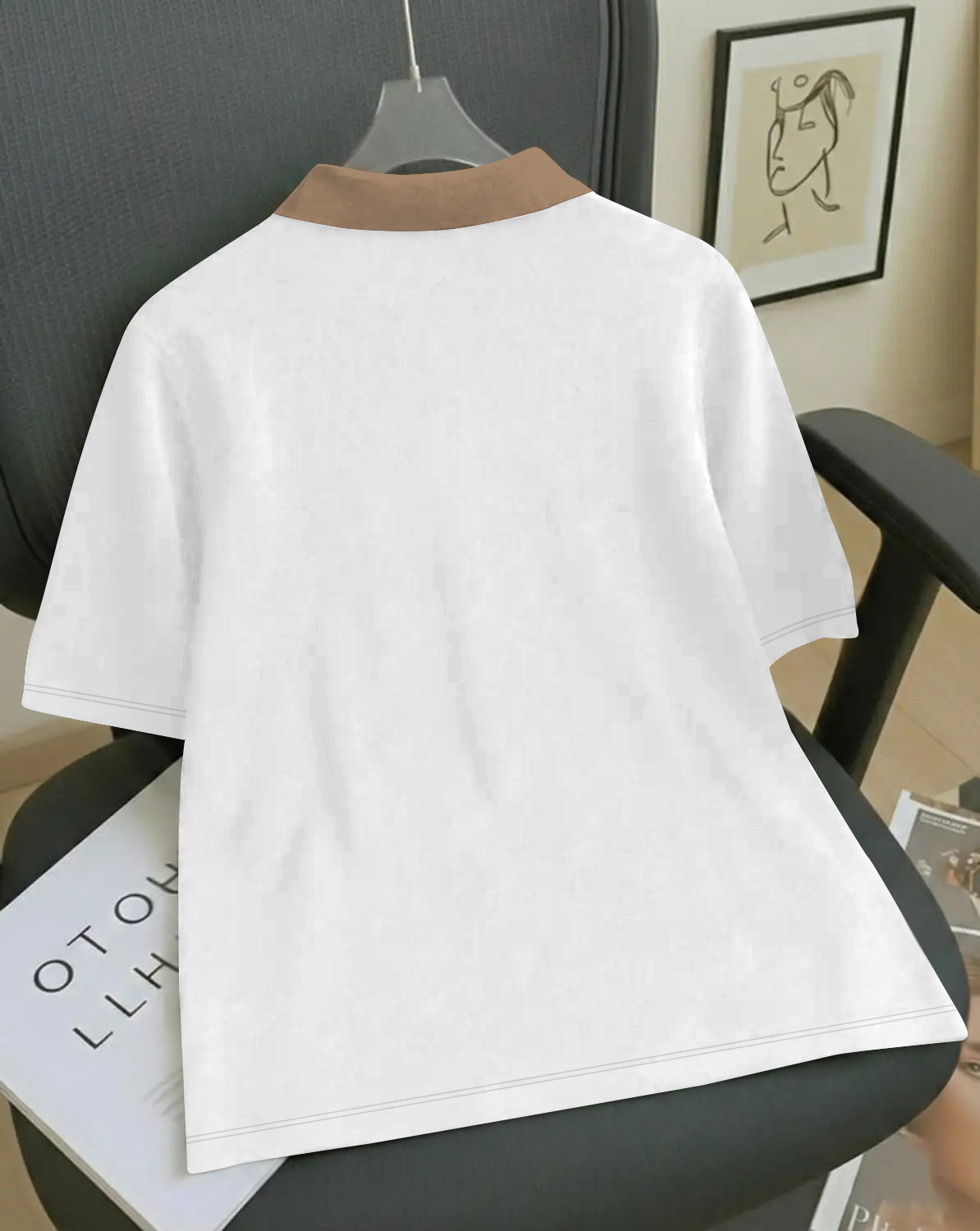 Image of KAJARU Striped, Self Design Men Polo Neck Beige, Brown, White T-Shirt