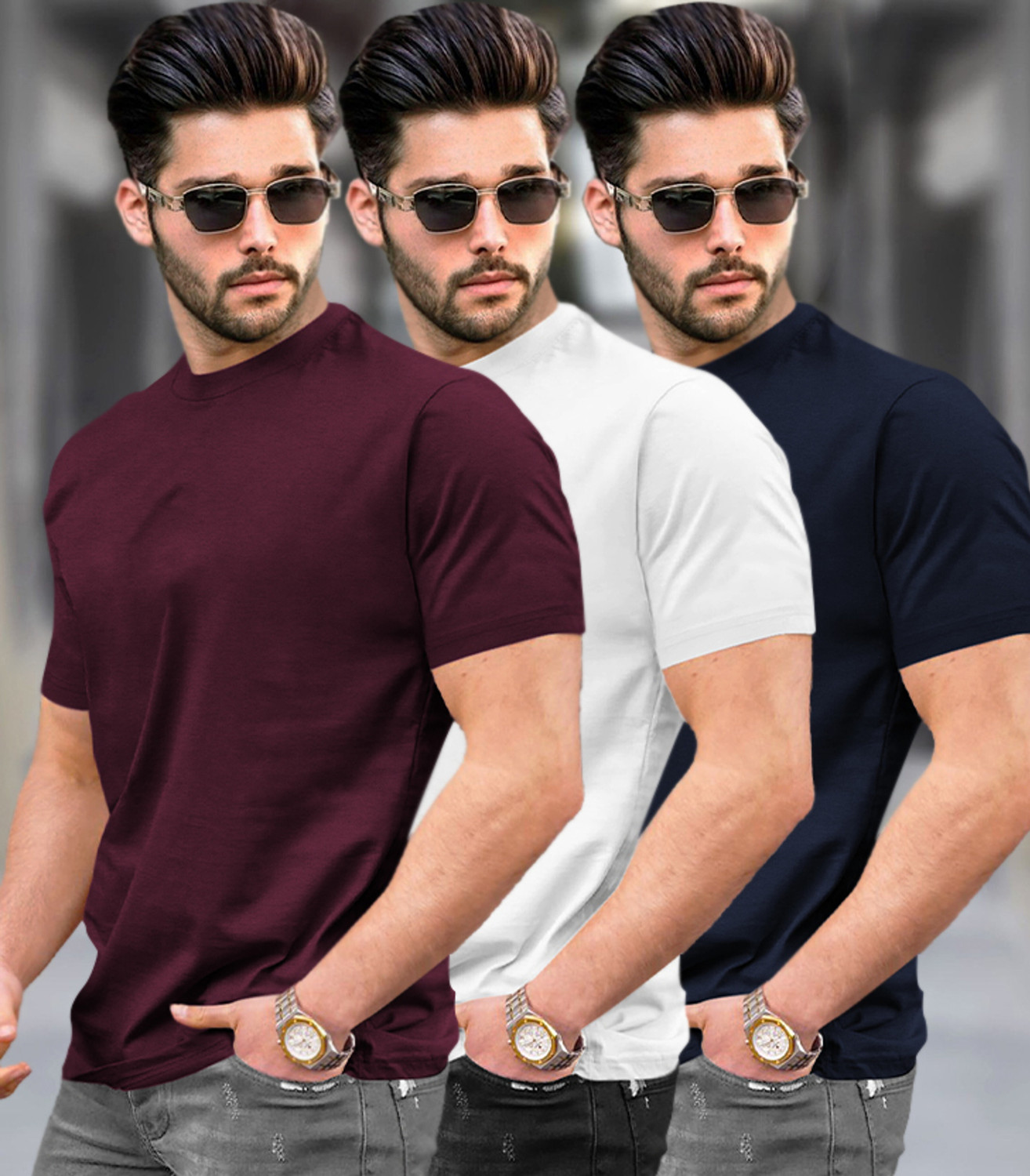 Image of TRIPR Solid Men Multicolor T-Shirt