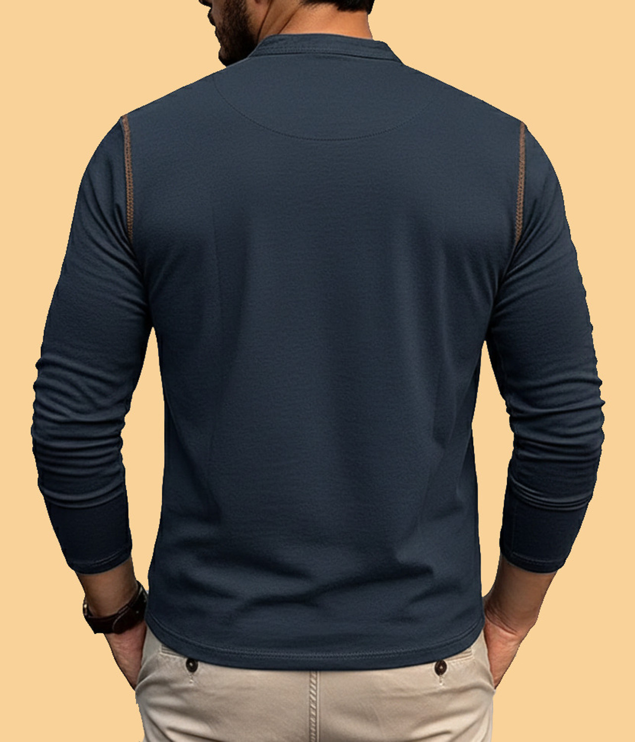 Image of Reya Solid Men Mandarin Collar Dark Green, Navy Blue T-Shirt
