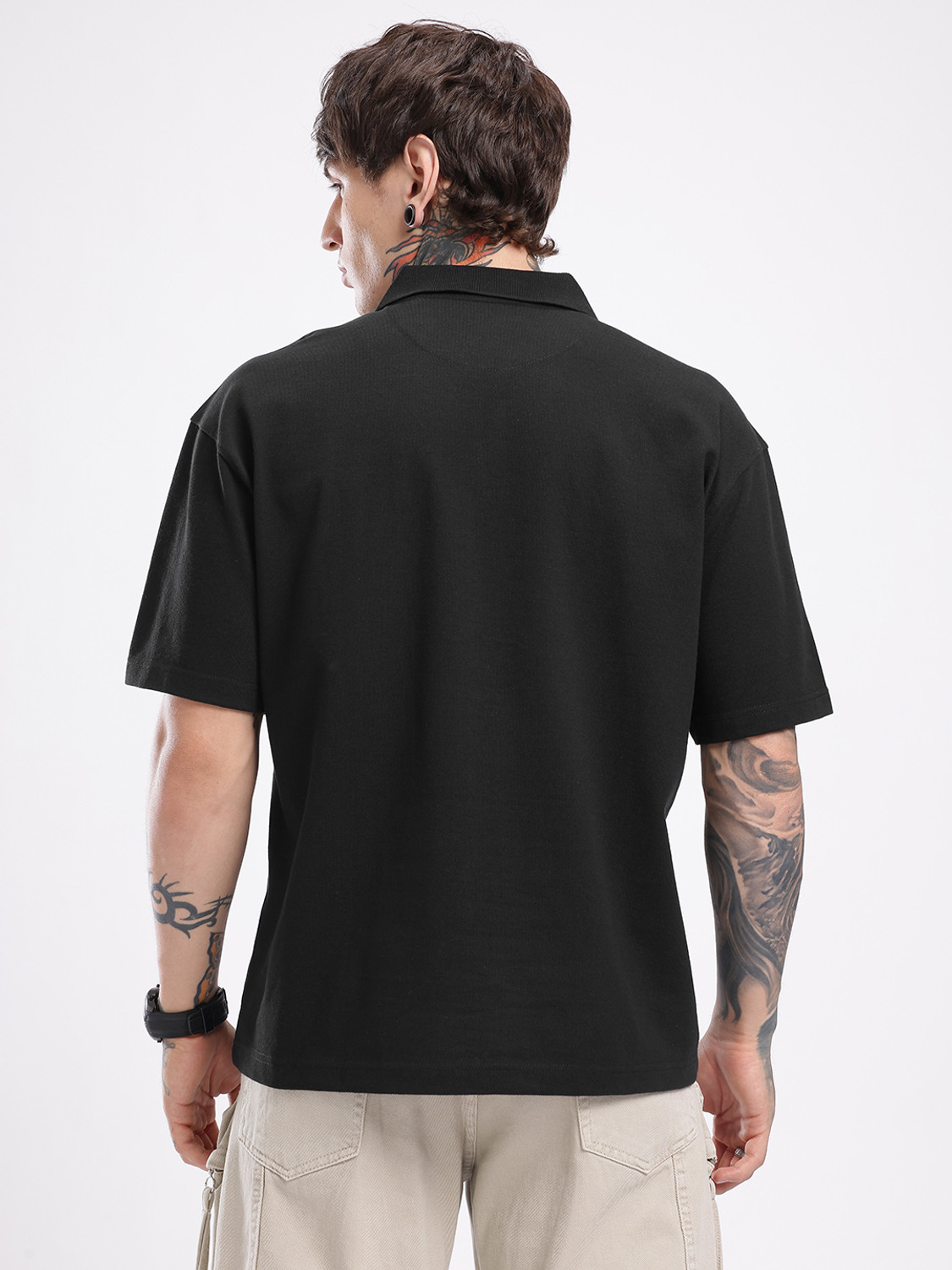 Image of Glitchez Embroidered Men Polo Neck Black T-Shirt
