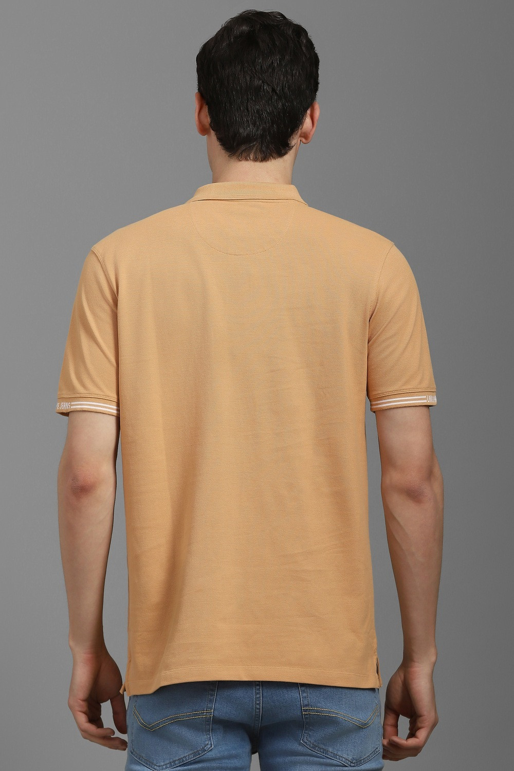 Image of LOUIS PHILIPPE Solid Men Polo Neck Beige T-Shirt