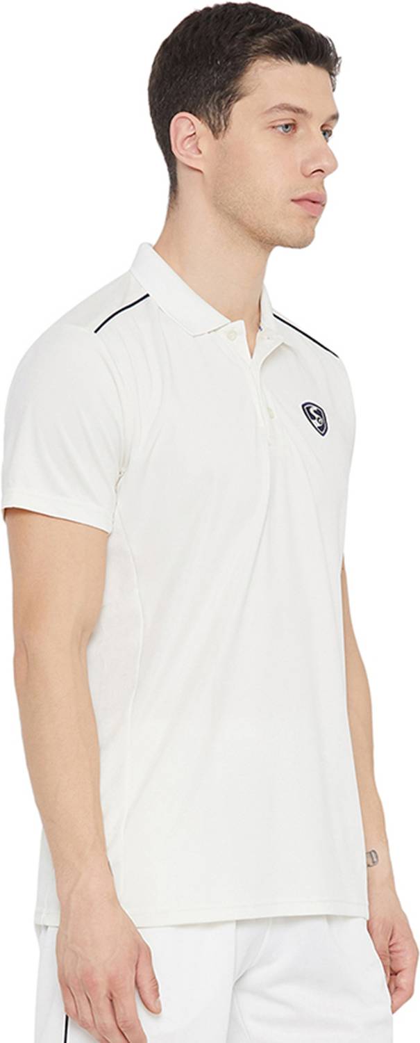 SG Solid Men Polo Neck White T-Shirt - Image 4