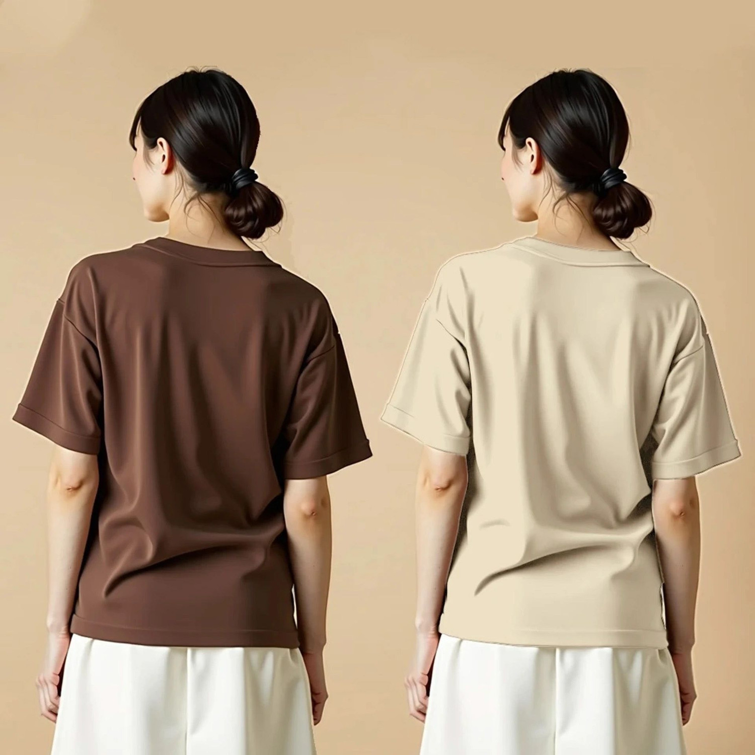 Image of EZCLOTHING Graphic Print, Typography Women Round Neck Beige, Brown T-Shirt