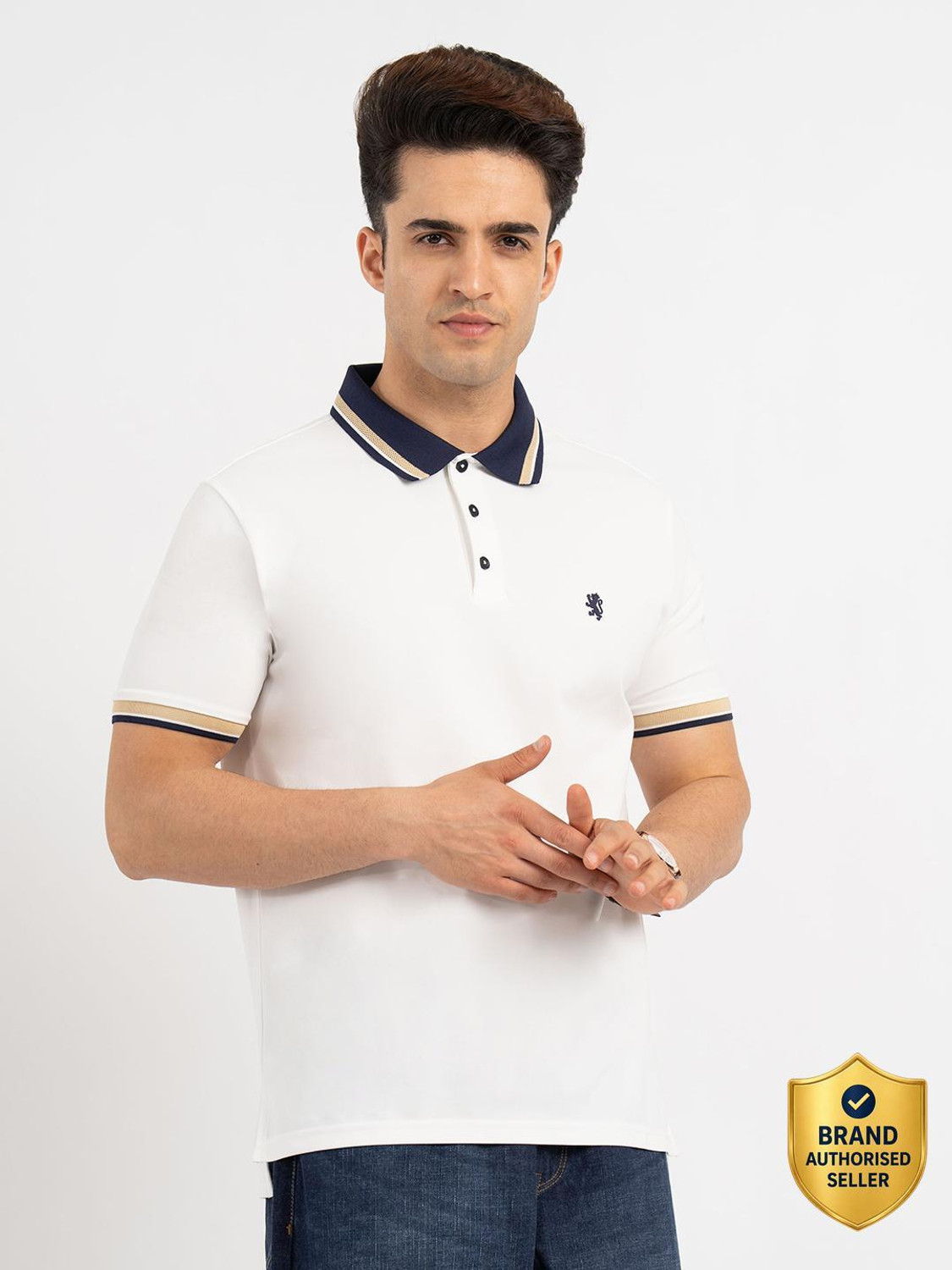 Image of RED TAPE Solid Men Polo Neck White T-Shirt