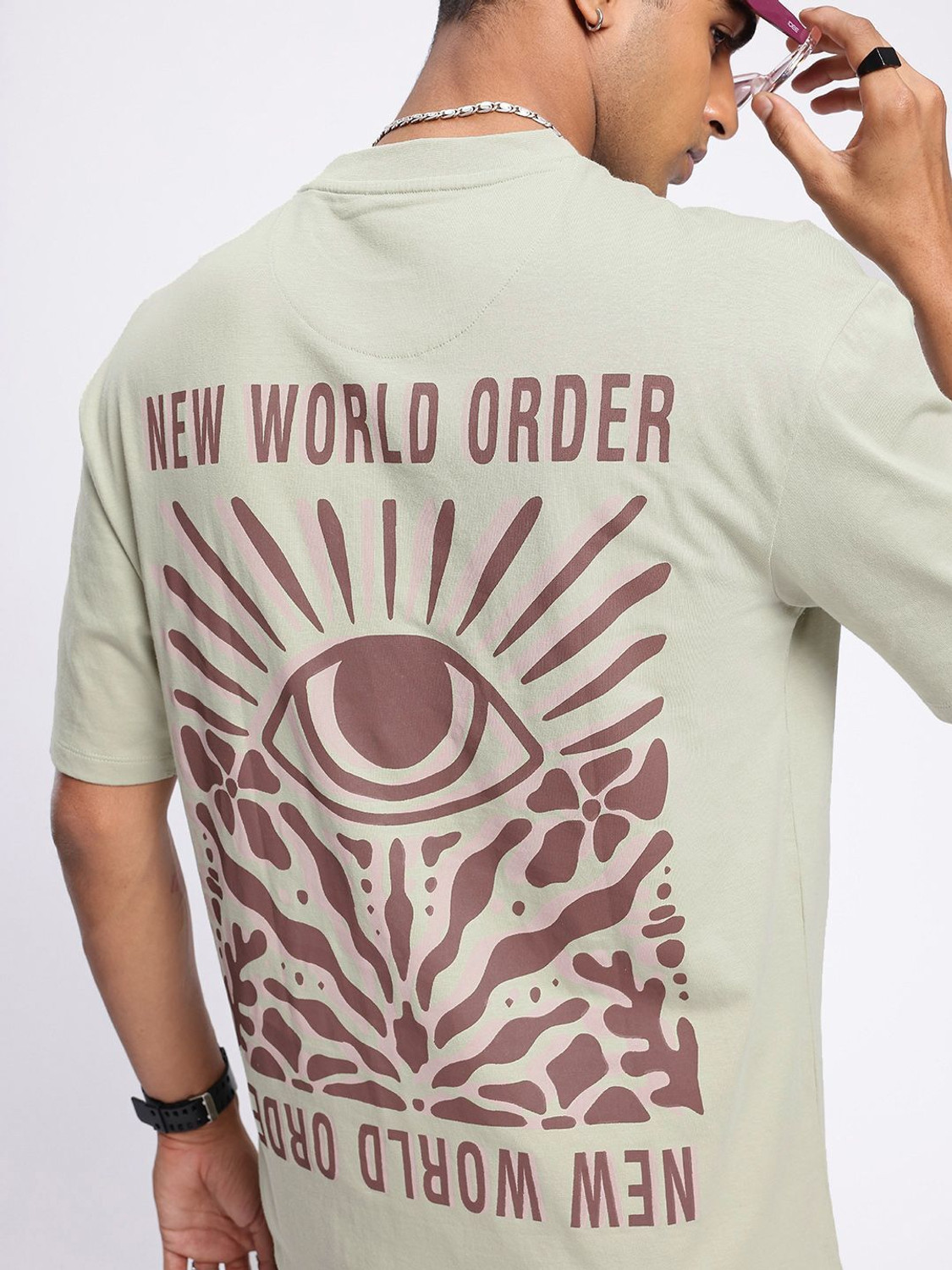 Image of Glitchez Printed Men Round Neck Green T-Shirt