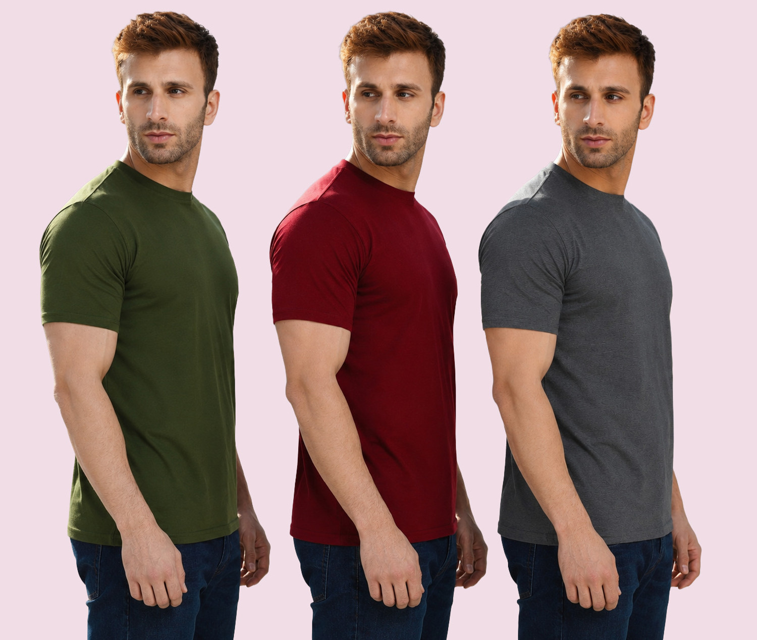 Image of London Hills Solid Men Round Neck Multicolor T-Shirt
