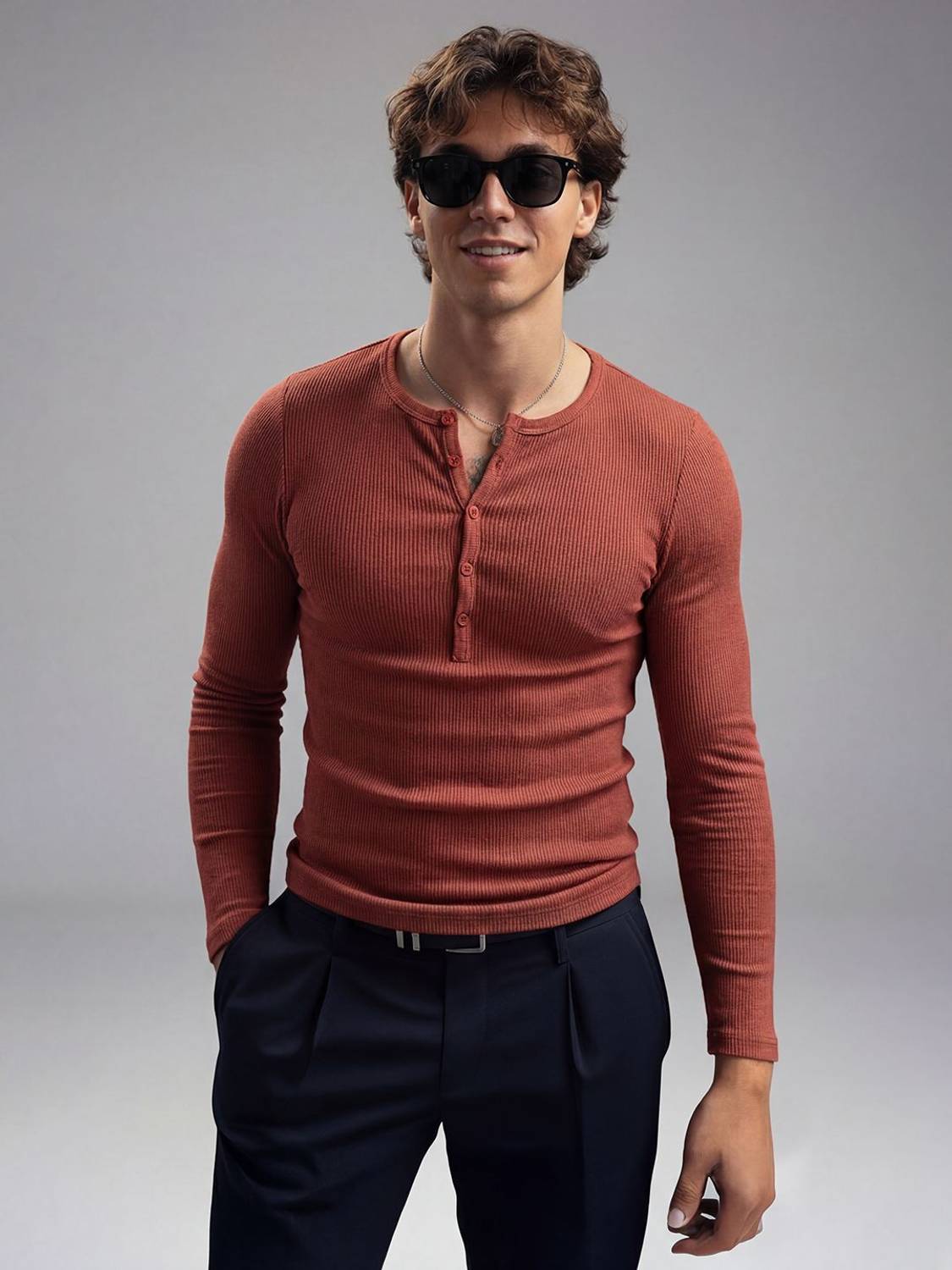 FUGAZEE Solid Men Henley Neck Red T-Shirt