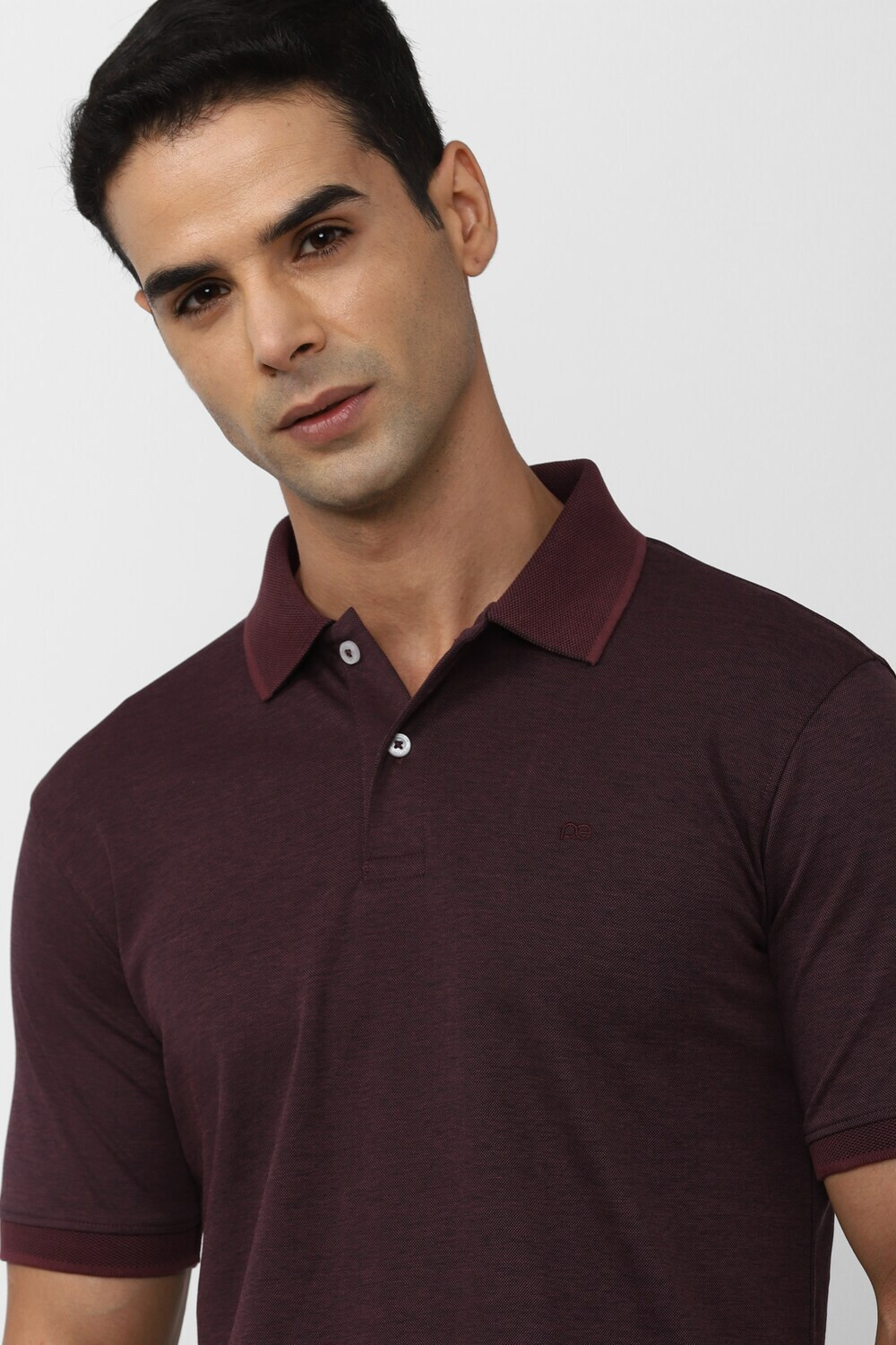 Image of PETER ENGLAND Men Solid Polo Neck Polycotton Maroon T-Shirt