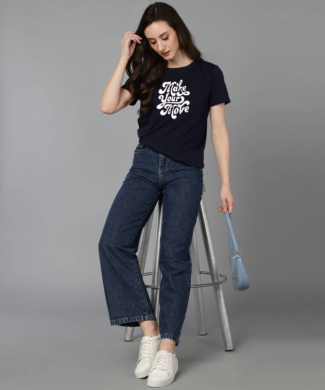 Adyavastram Typography Women Round Neck Blue T-Shirt